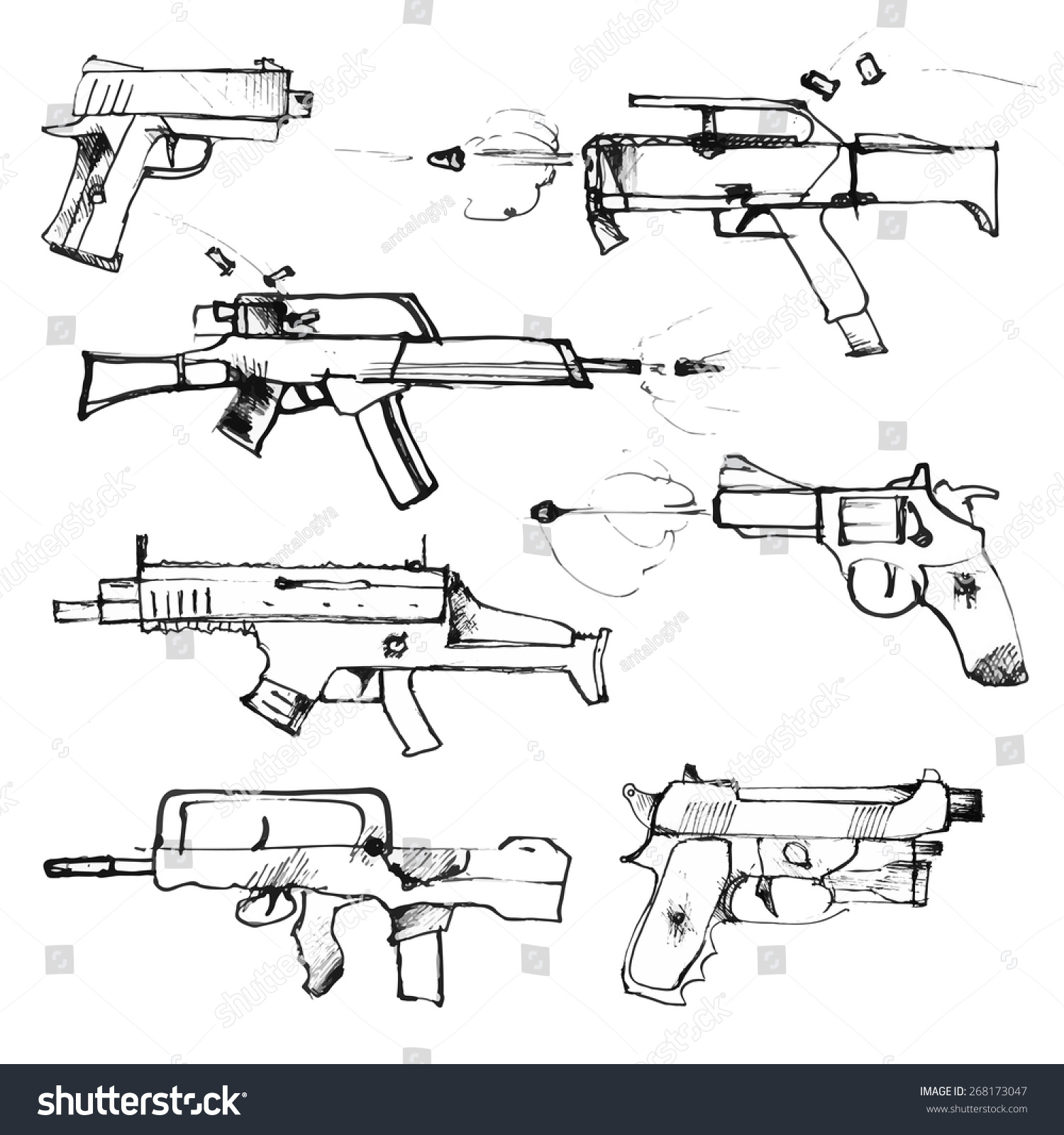 Set Hand Drawn Weapons Isolated On Stock Vector 268173047 - Shutterstock