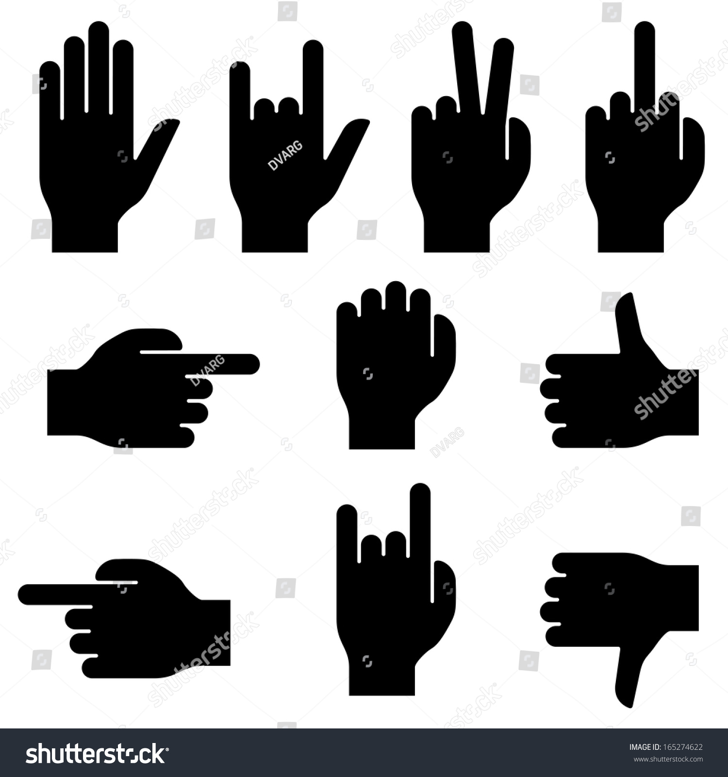 Set Hand Gestures Black Silhouettes On Stock Vector (Royalty Free ...