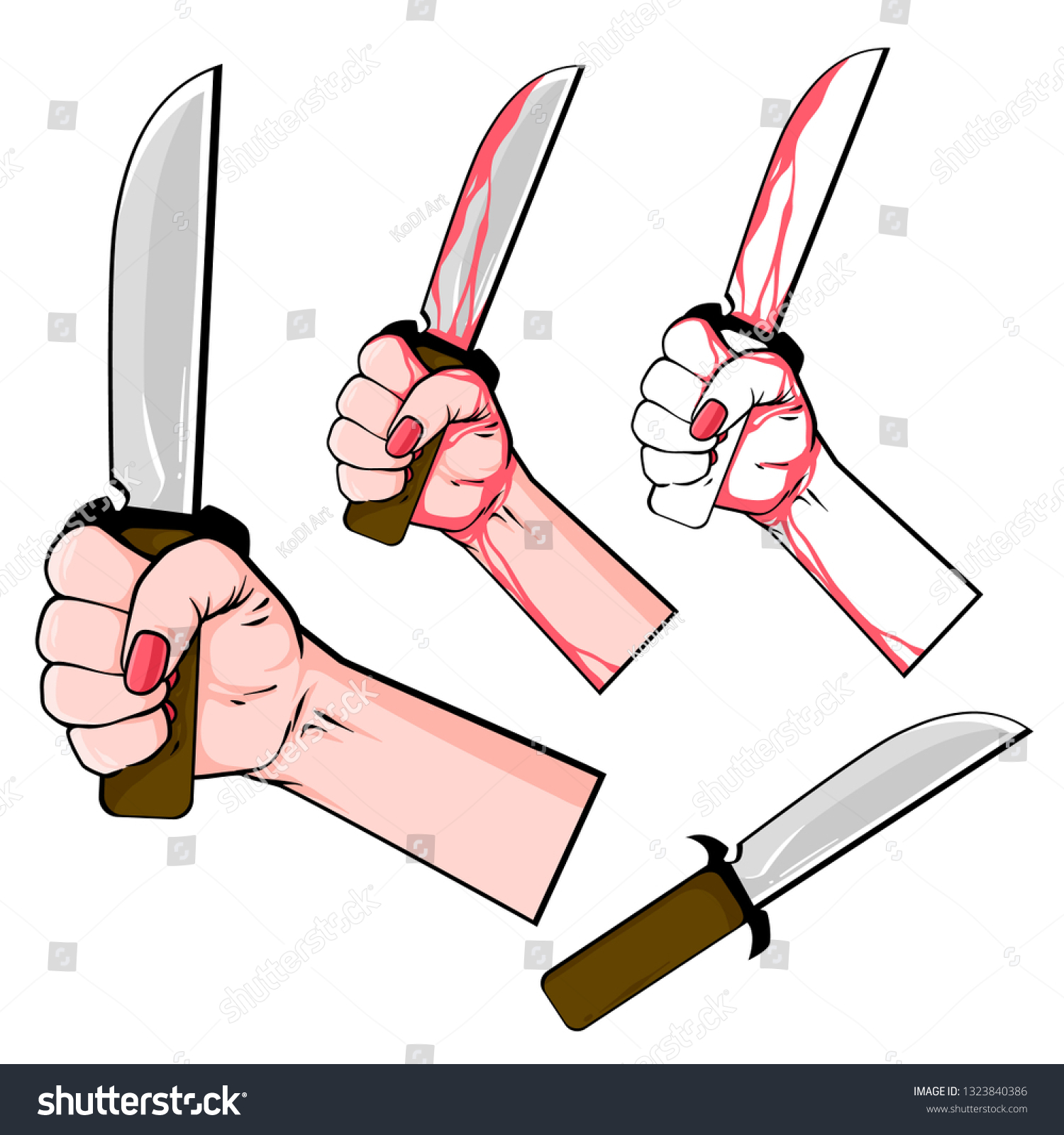 Set Hand Knife Knife Blood Vector Stock Vector Royalty Free 1323840386