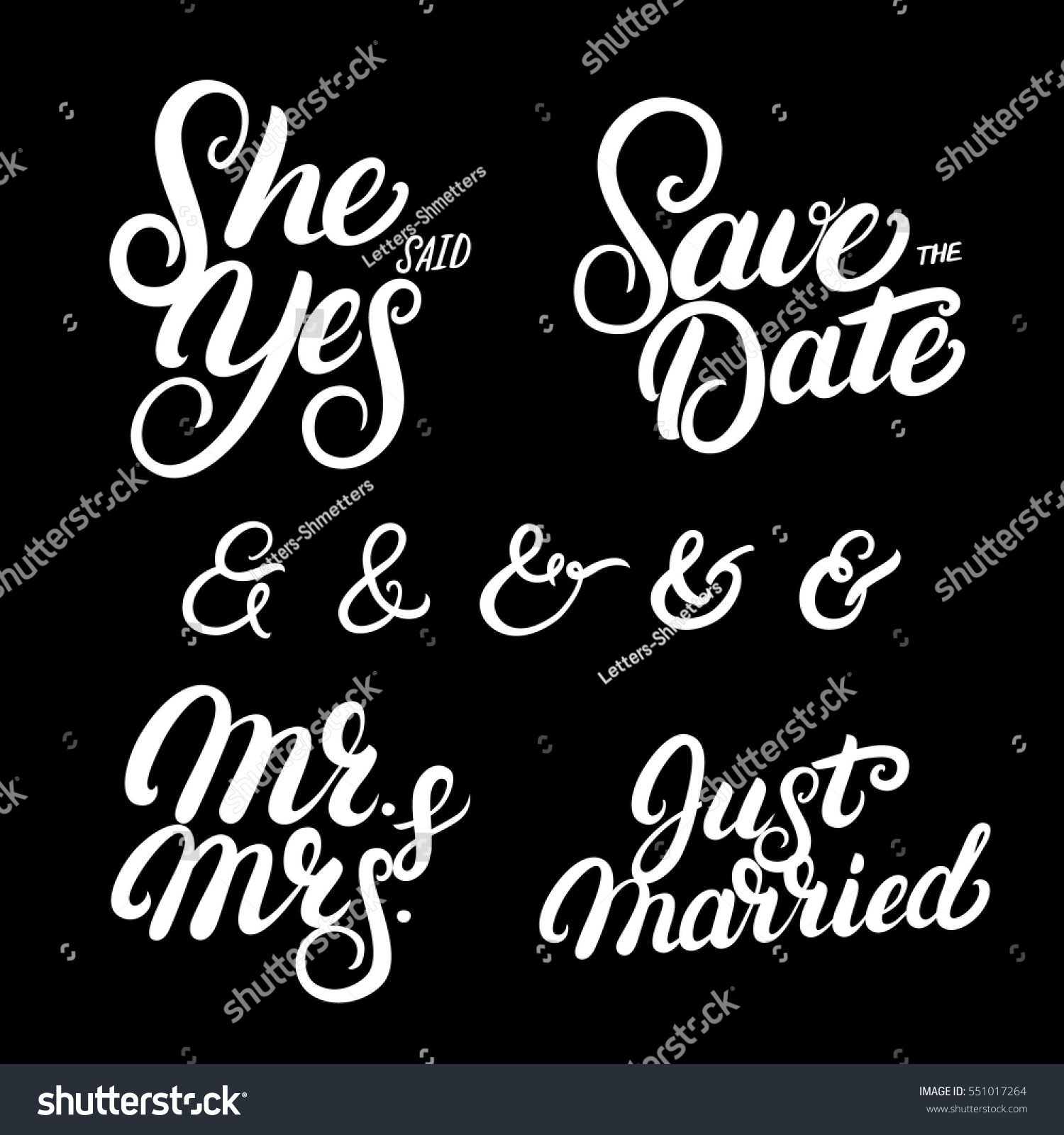 Set Hand Written Lettering Wedding Quotes Stock Vector Royalty Free