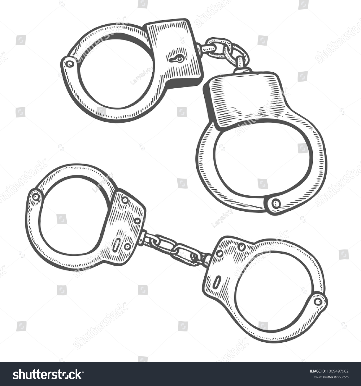 Set Handcuffs Hand Drawn Engraving Vintage Stock Vector Royalty Free 1009497982 Shutterstock 