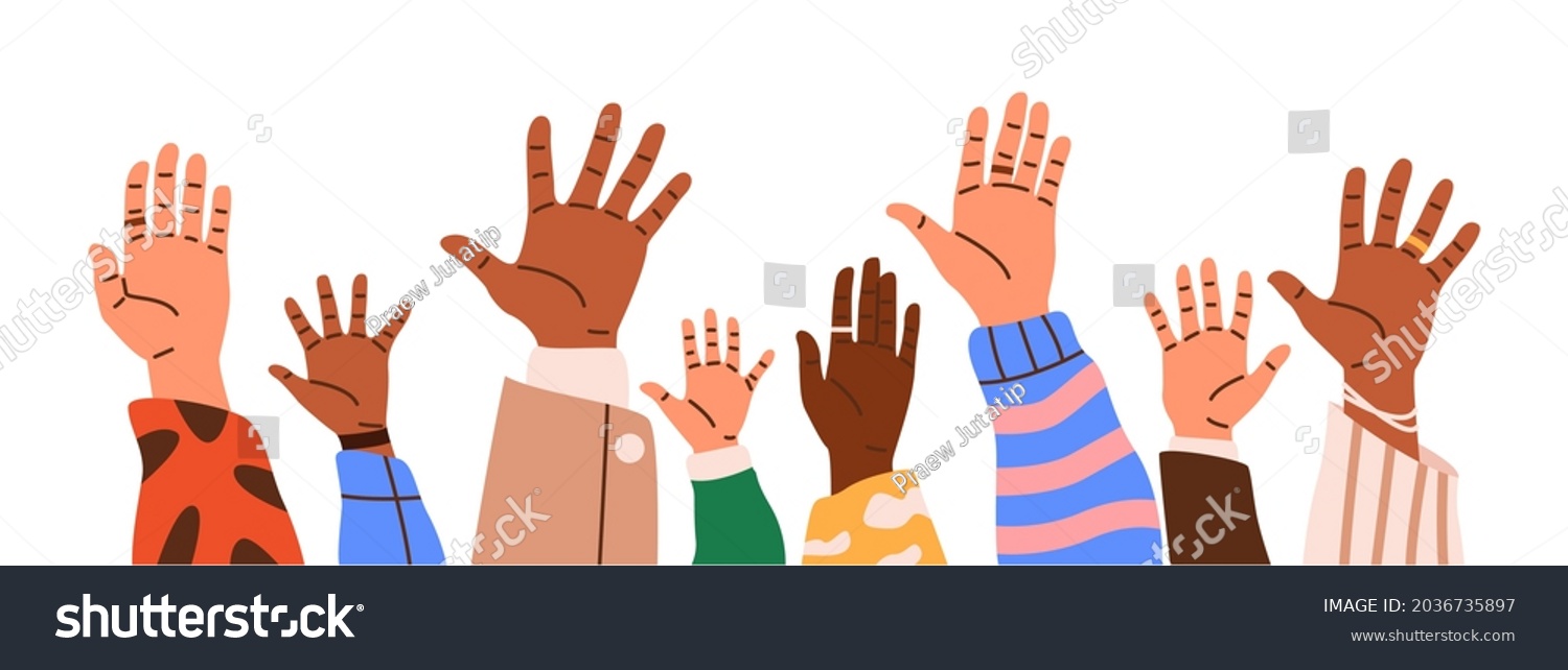 Set Hands Raised Group Diverse Human Stock Vector (Royalty Free ...