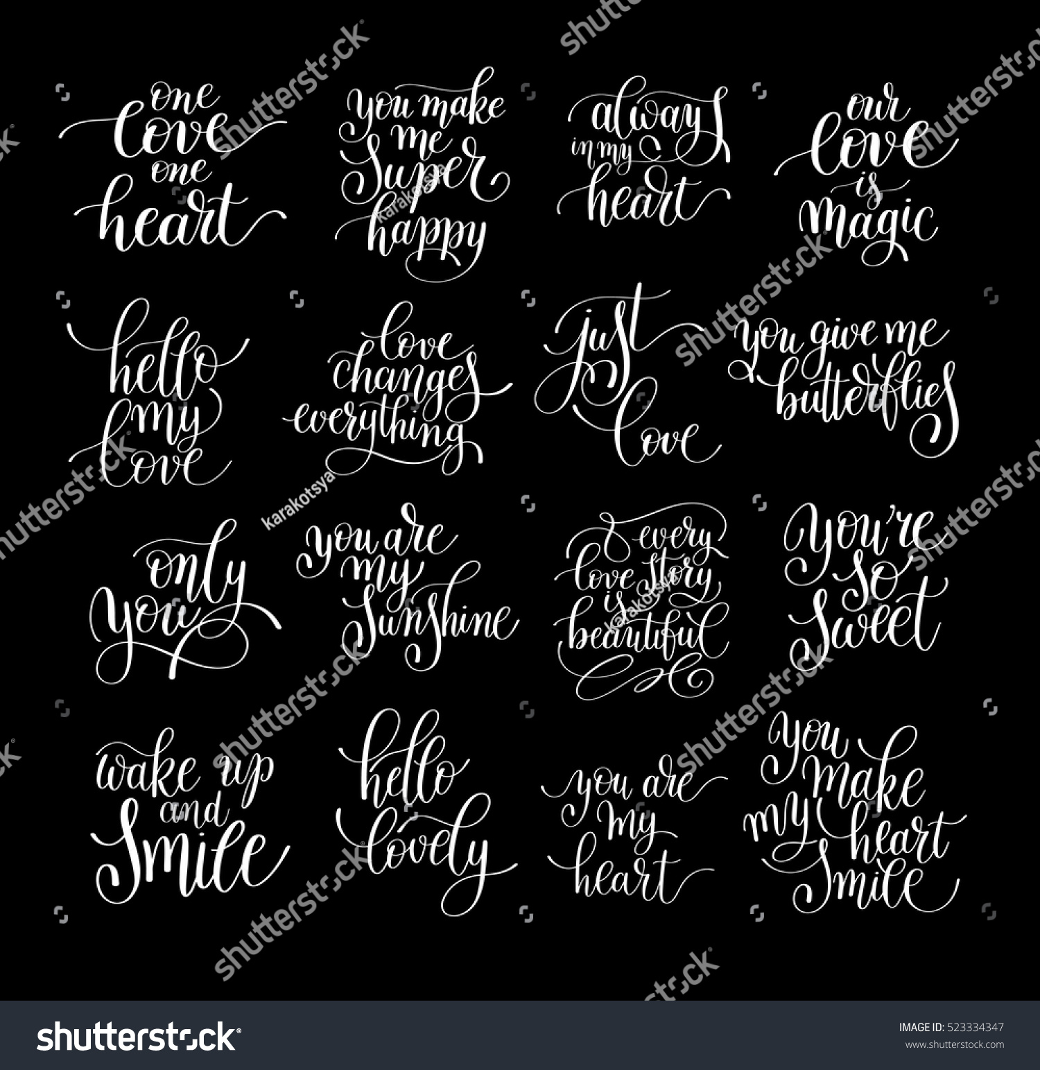 Set Handwritten Lettering Positive Quote About Stock Vector