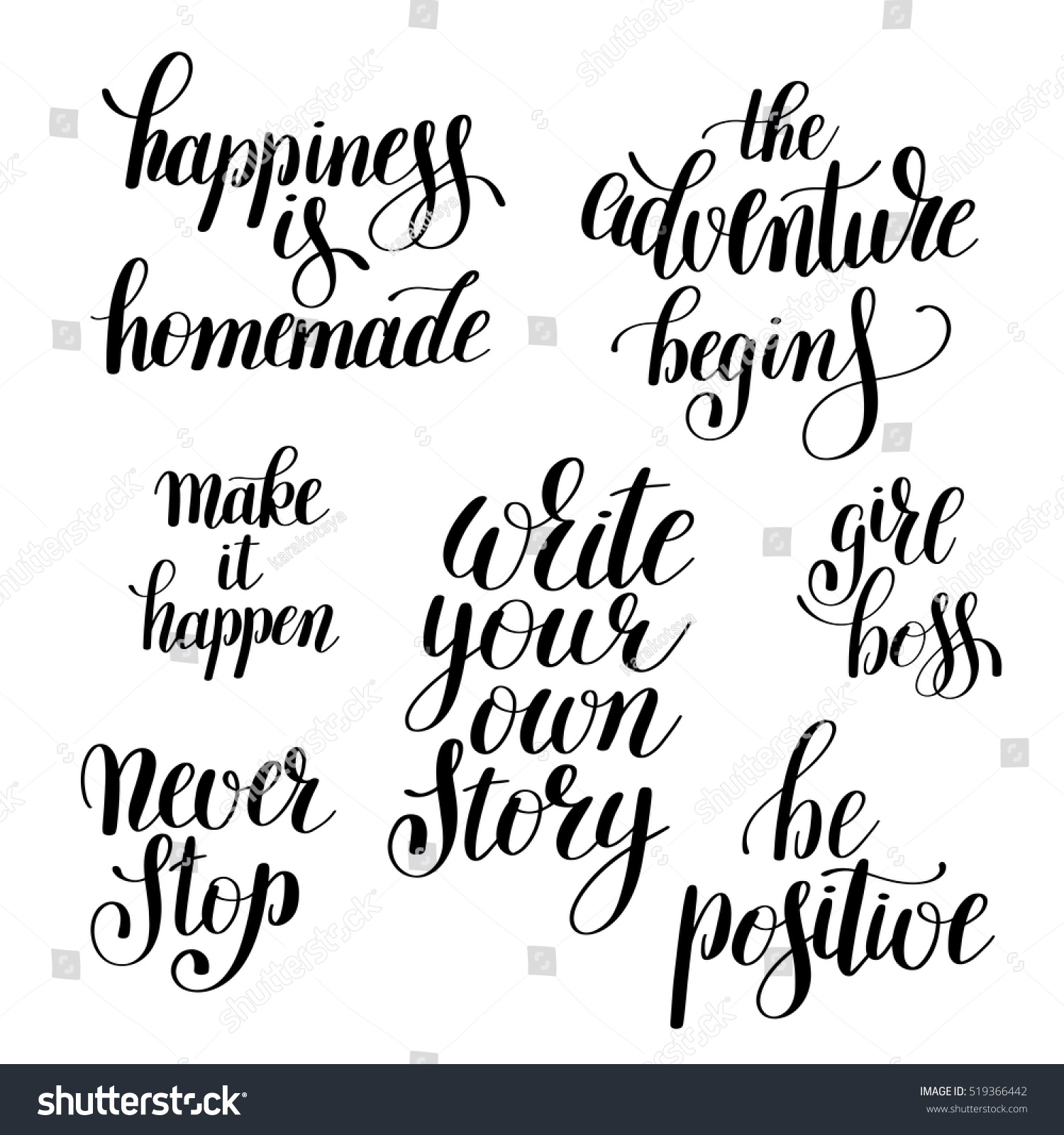 Set Handwritten Positive Inspirational Quotes Brush Stock Vector ...