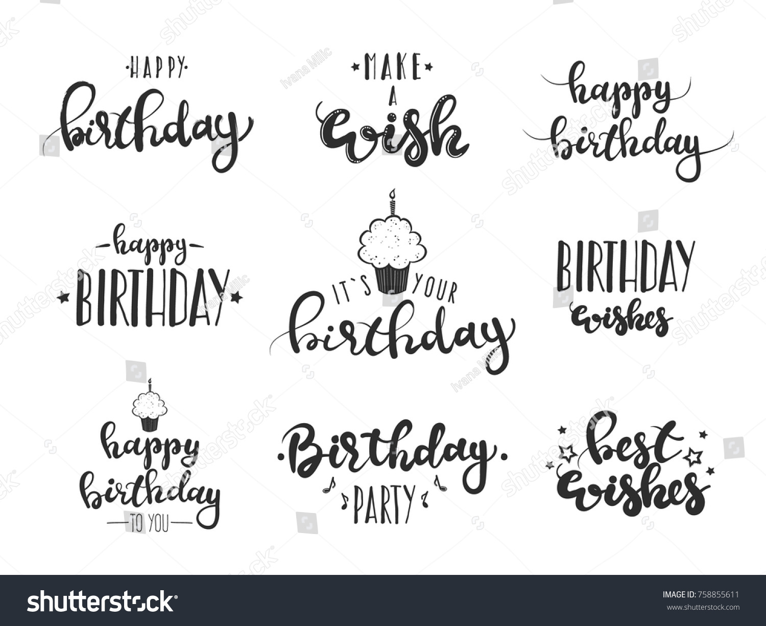 Set Happy Birthday Hand Lettering Greeting Stock Vector (royalty Free 