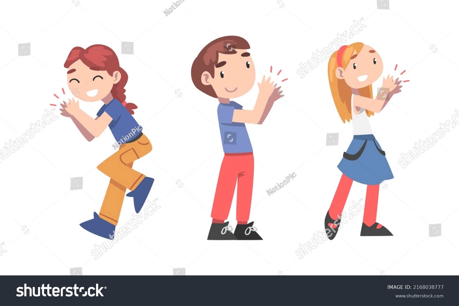 Set Happy Smiling Kids Clapping Their Stock Vector (Royalty Free ...