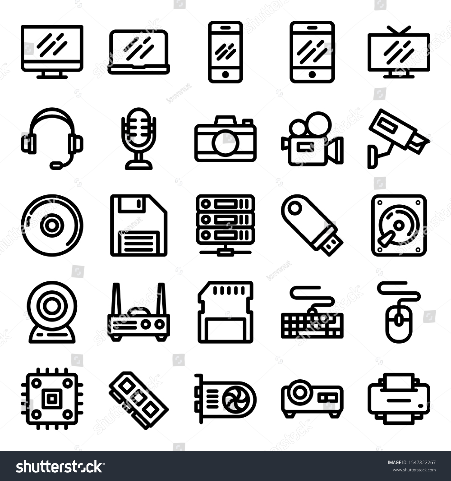 Set Hardware Technology Icons Simple Outline vector de stock (libre de regalías) 1547822267