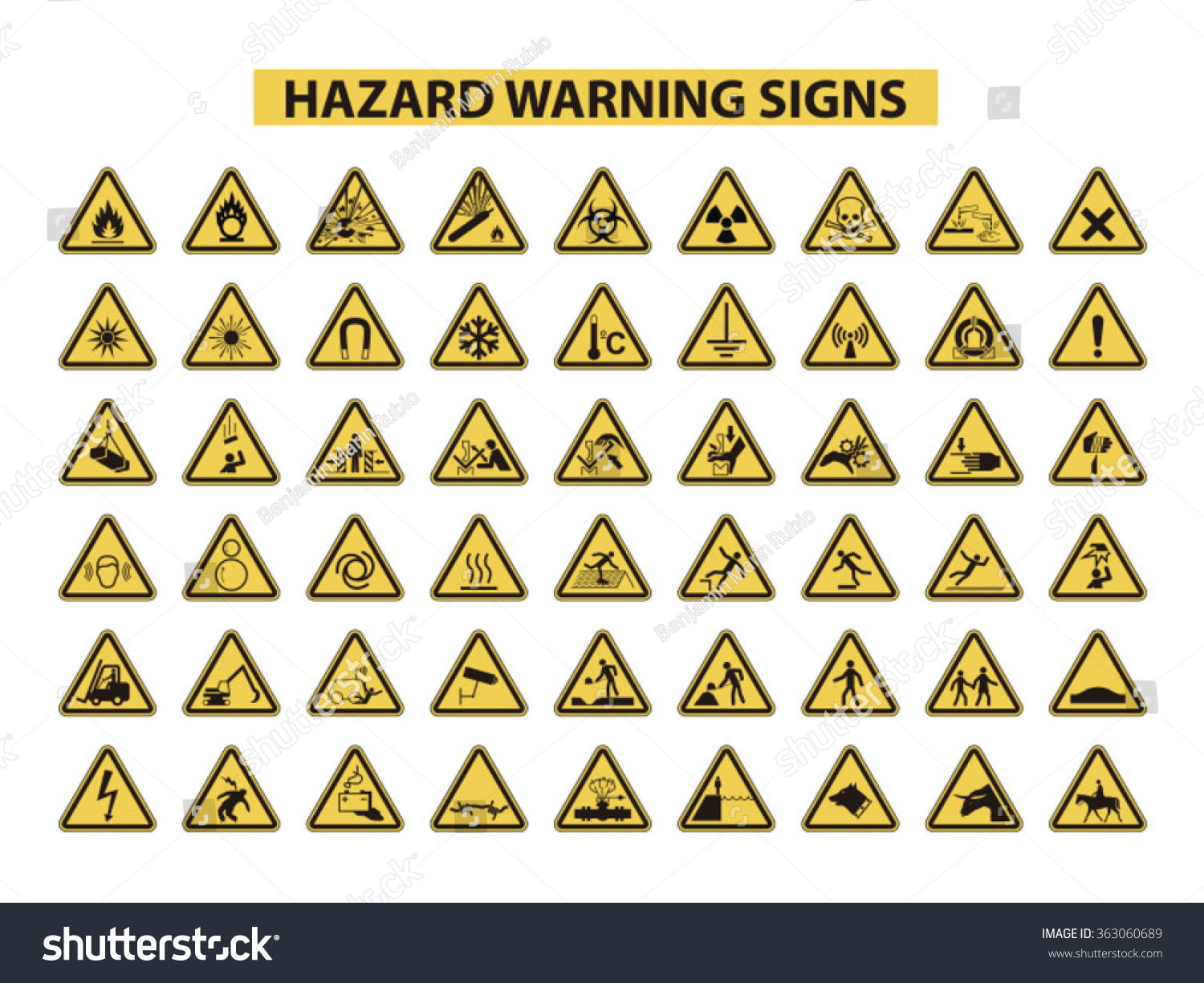 Set Hazard Warning Signs On White Stock Vector (Royalty Free) 363060689