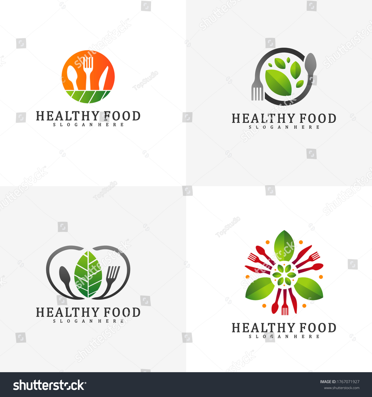 Set Healthy Food Logo Design Template Stock Vector (Royalty Free ...