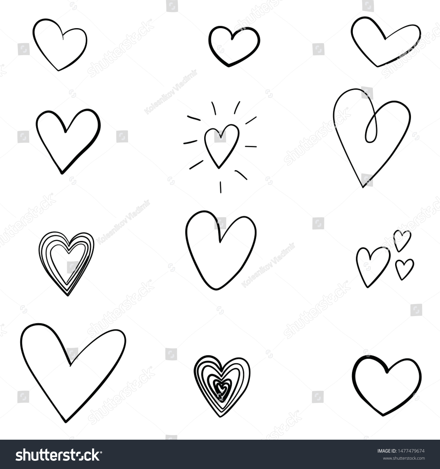 Set Heart Sketches Isolated On White Stock Vector (Royalty Free ...