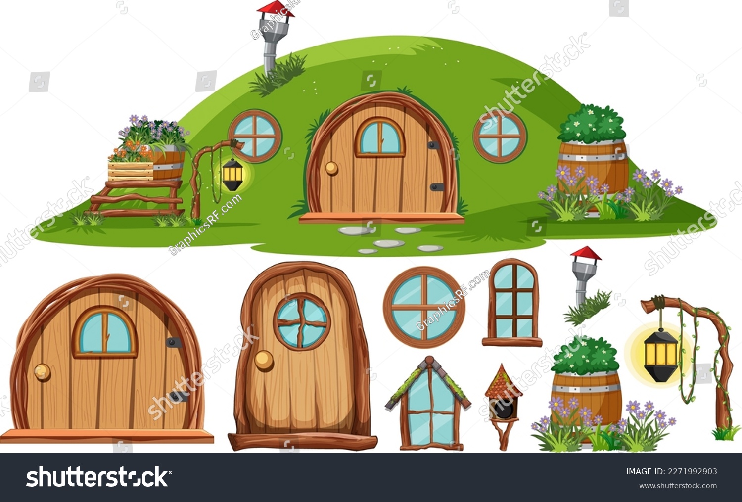 SVG of Set of hobbit house element decoration illustration svg