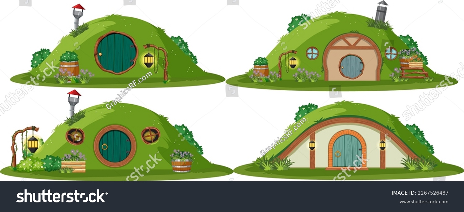 SVG of Set of hobbit house illustration svg