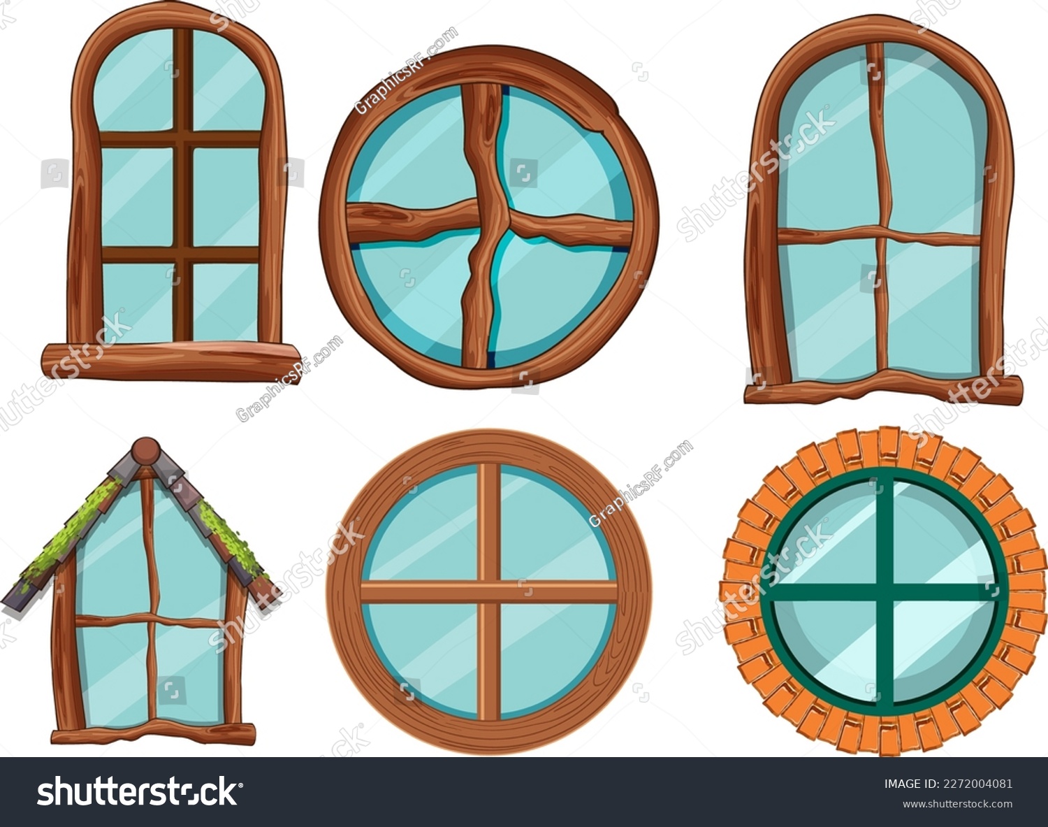 SVG of Set of hobbit house window element decoration illustration svg
