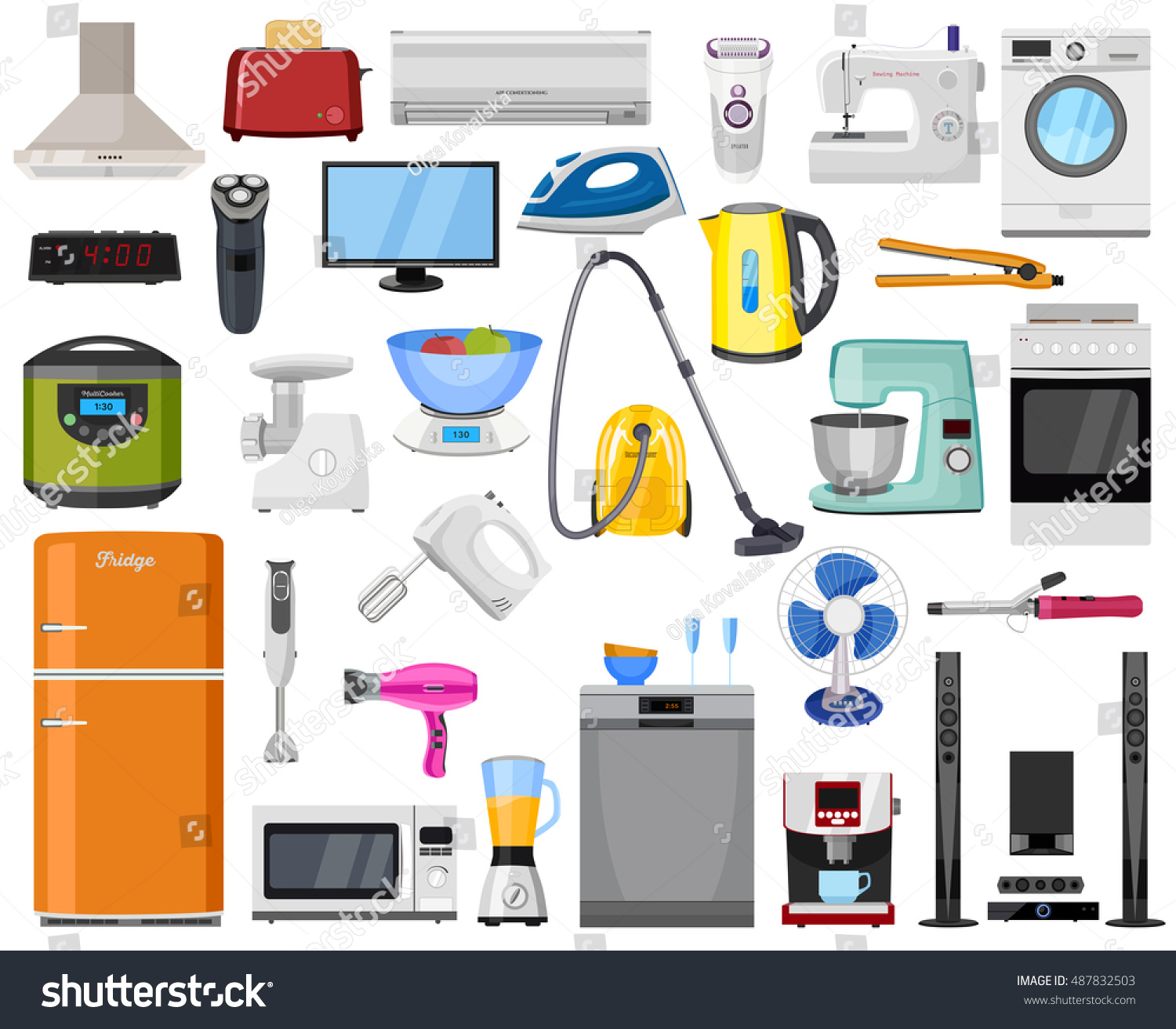 Set Home Kitchen House Electronics Appliances Stock Vector (Royalty ...