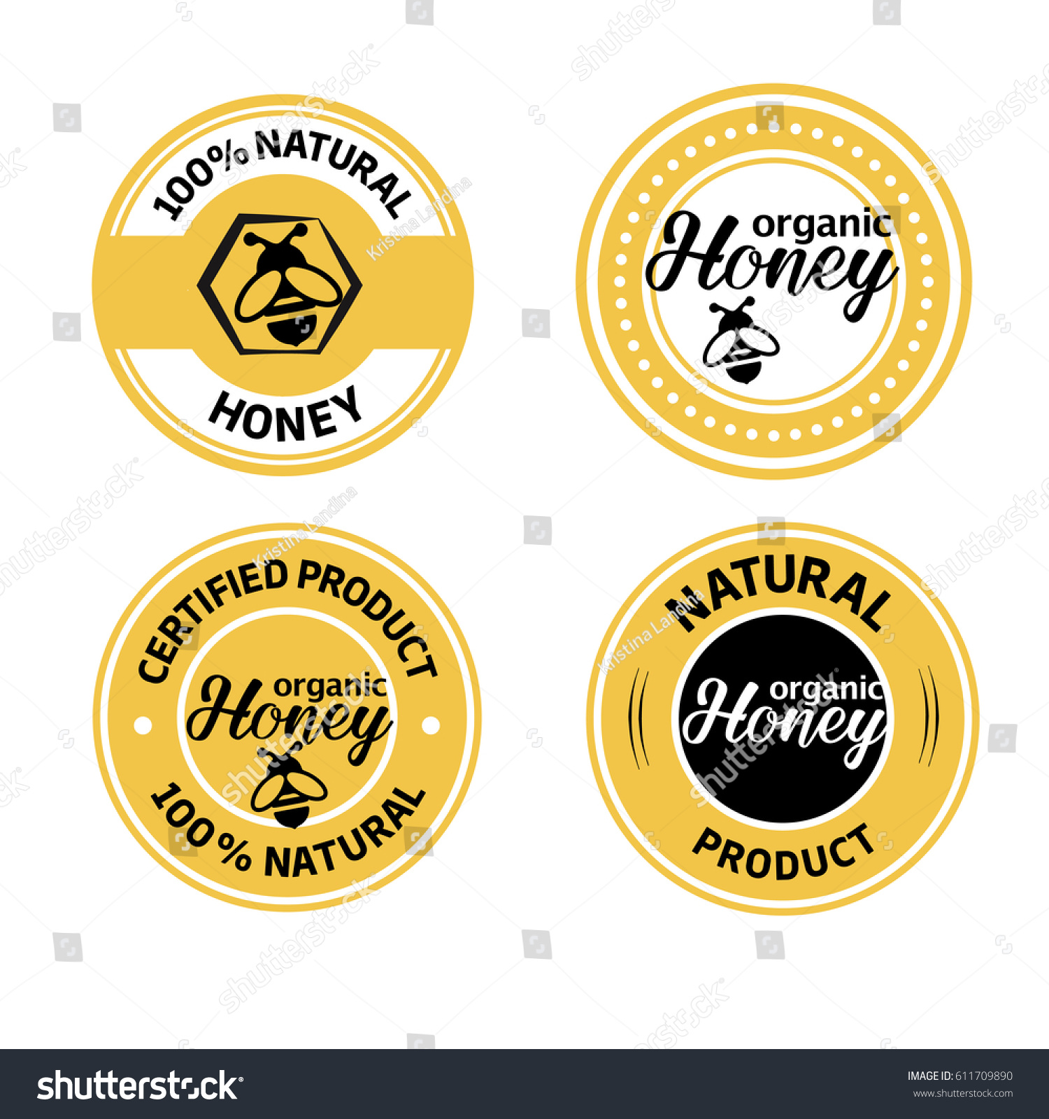 Set Honey Organic Certified Product Hundred Stock Vector (Royalty Free ...