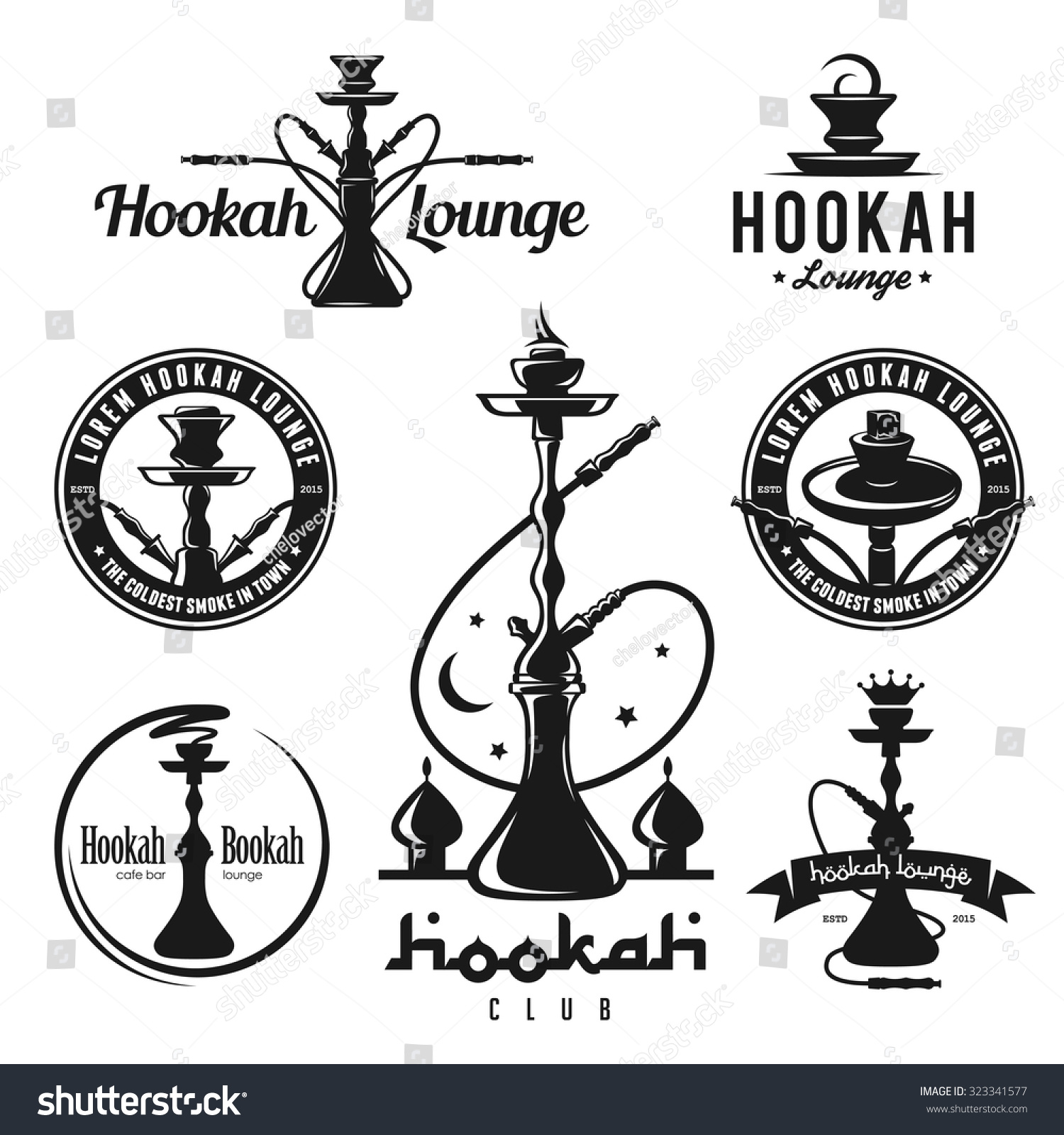 Set Hookah Labels Badges Design Elements Stock Vector 323341577