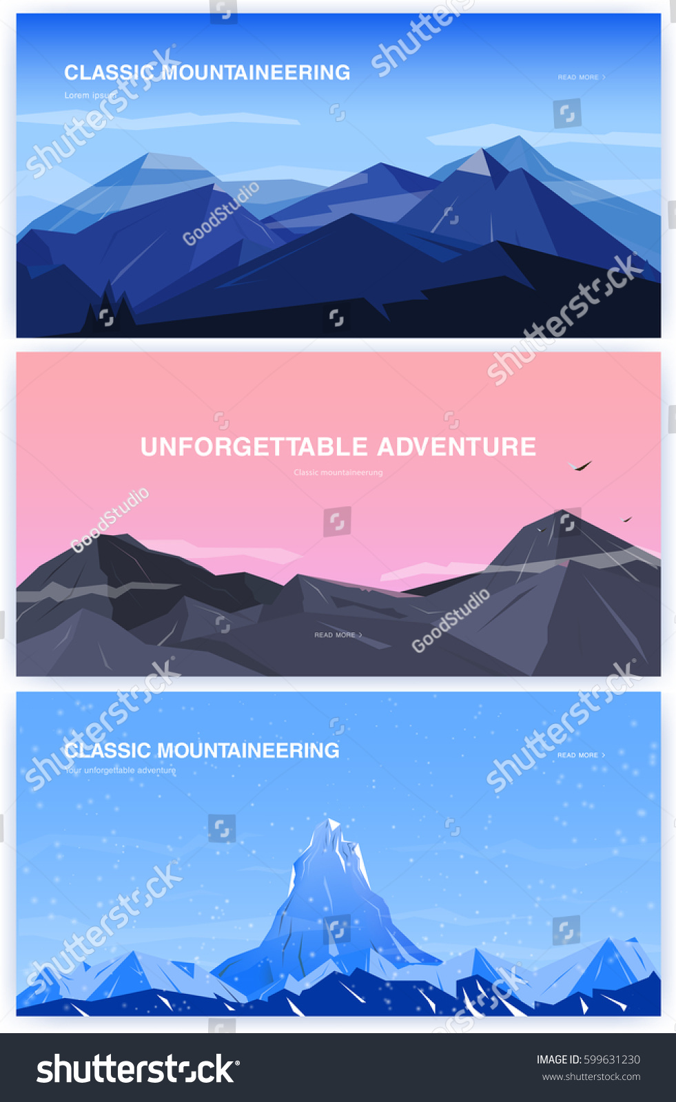 Set Horizontal Background Mountains Mountaineering Concept Stock