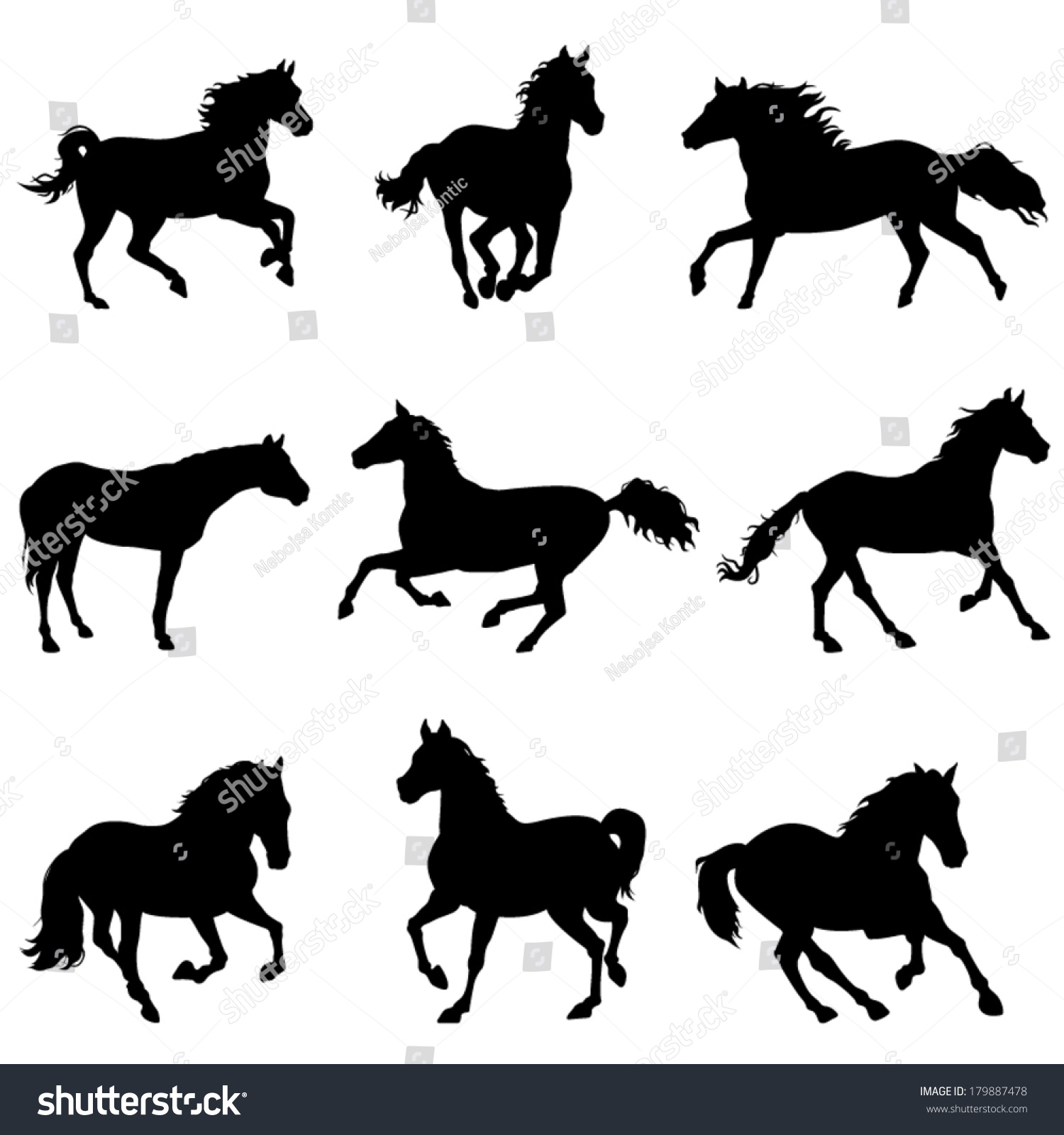 Set Of Horse Silhouettes- Vector - 179887478 : Shutterstock