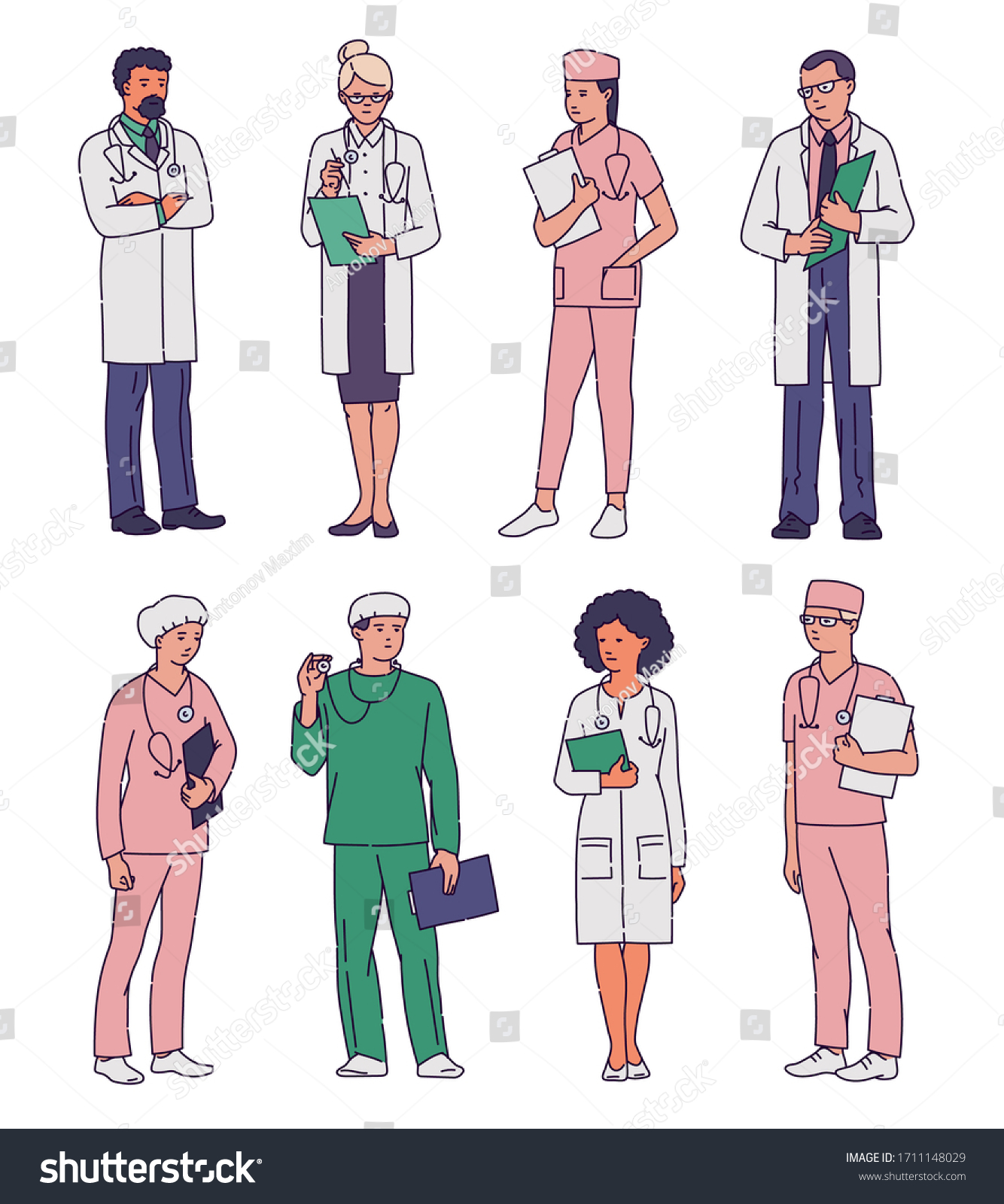 Set Hospital Medical Staff Cartoon Characters Stock Vector (Royalty ...