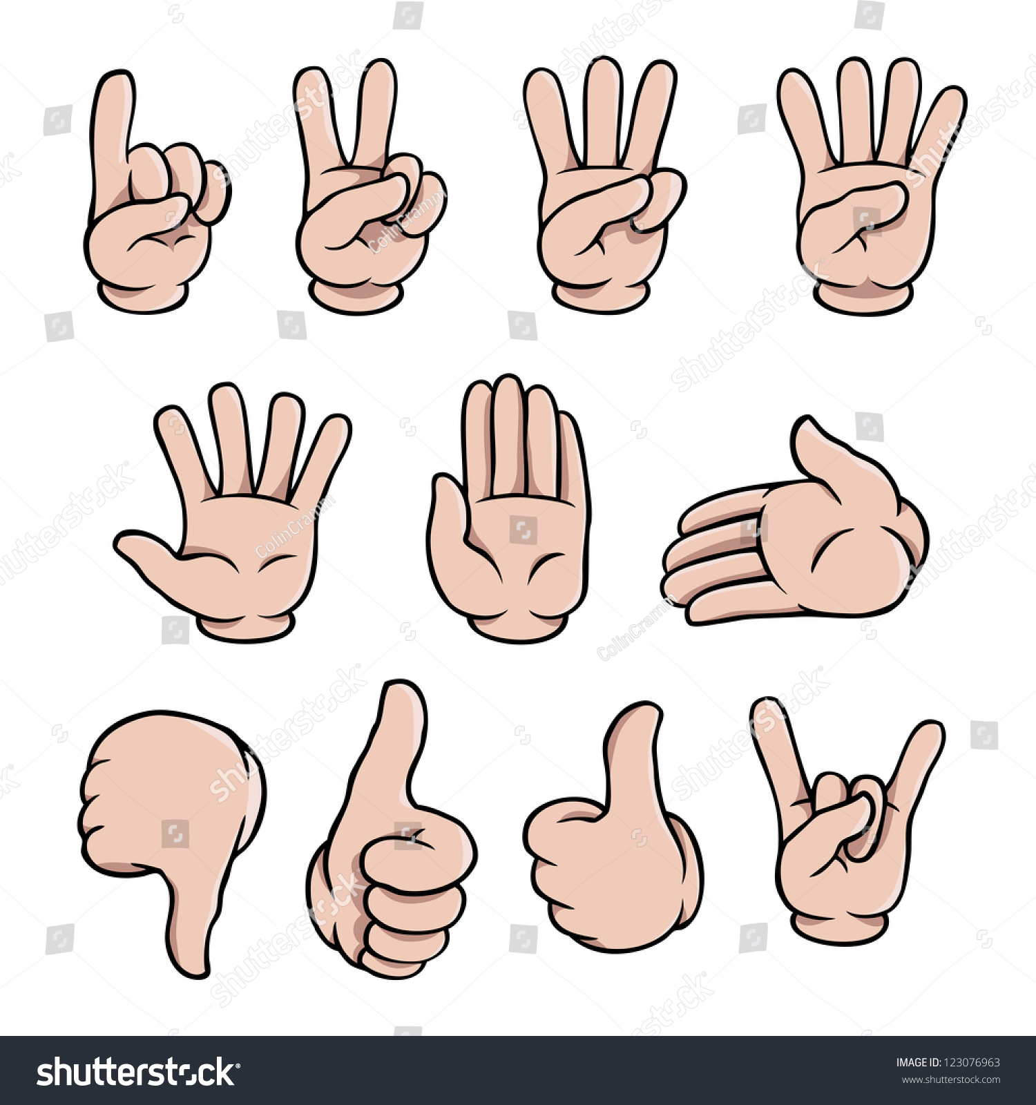 Set Of Human Cartoon Hands Showing Various Gestures. Stock Vector ...