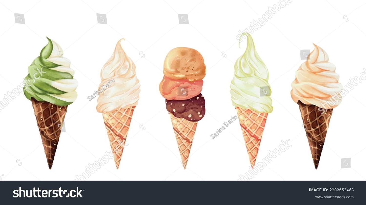 SVG of Set of ice cream watercolor vector design great for your compositions or decorate with your artwork. svg