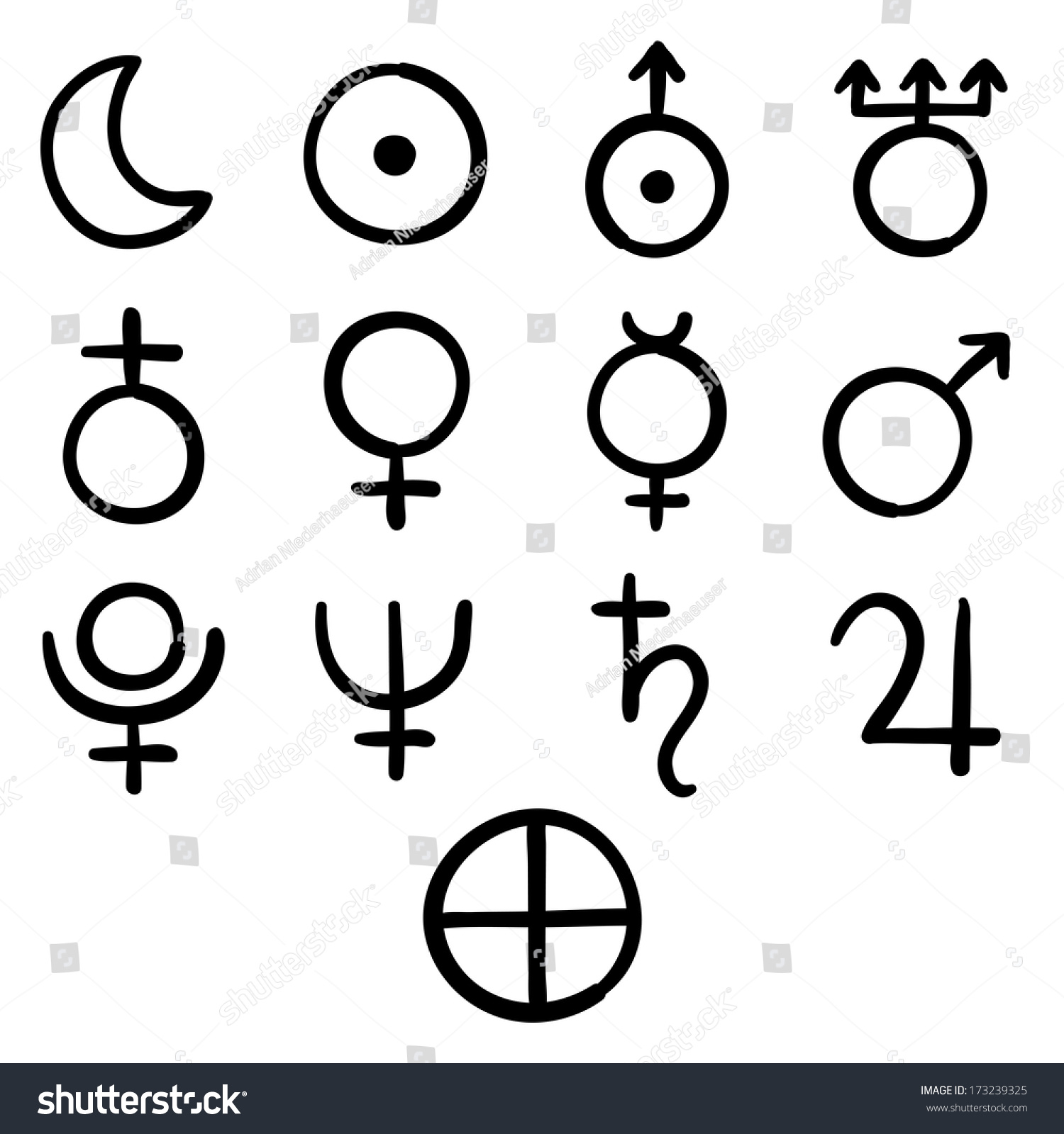 Set Of Icons For The Planets, Sun And Moon With Venus, Mars, Jupiter ...