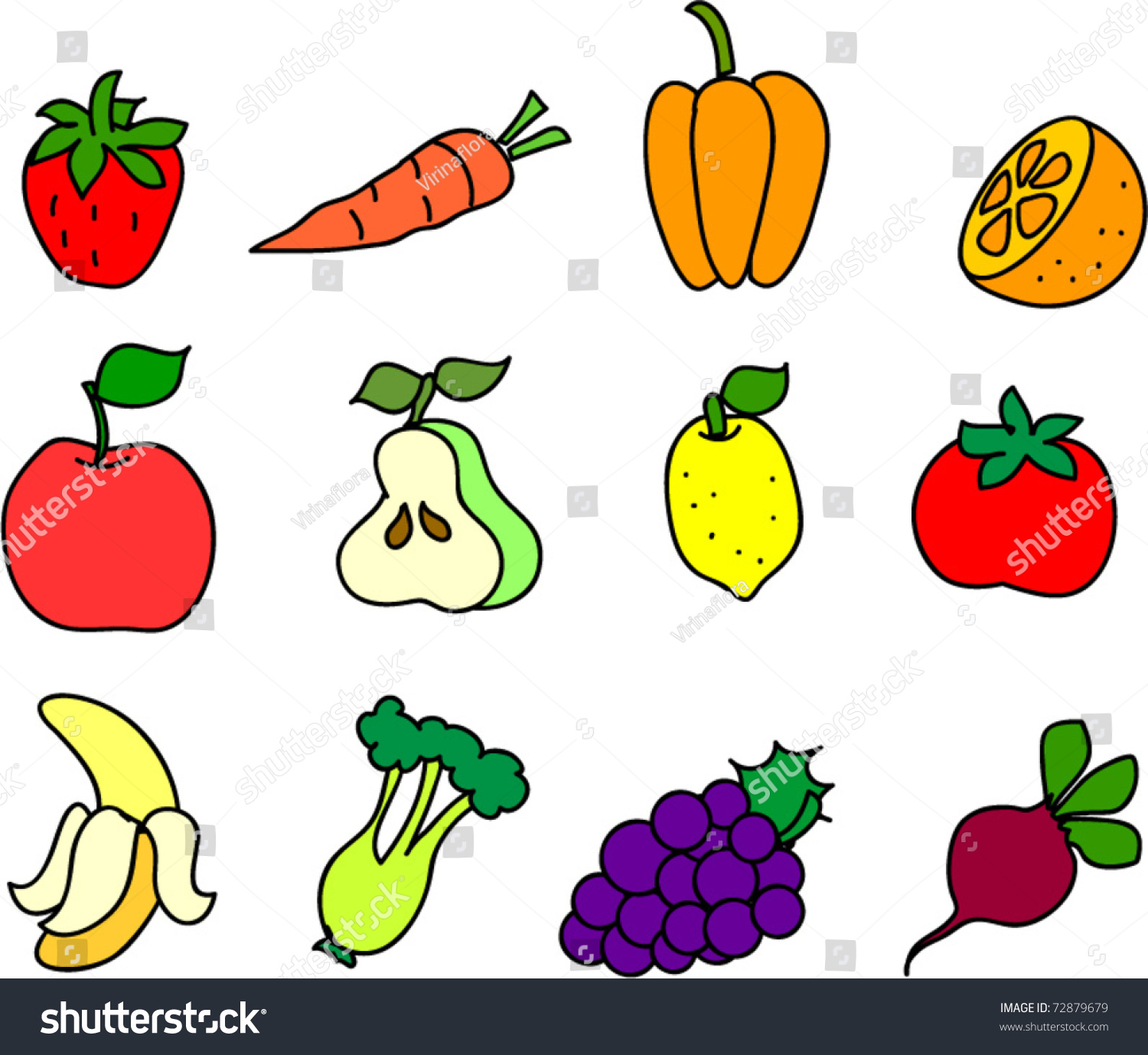 Set Of Icons Of Fruits And Vegetables Stock Vector Illustration ...