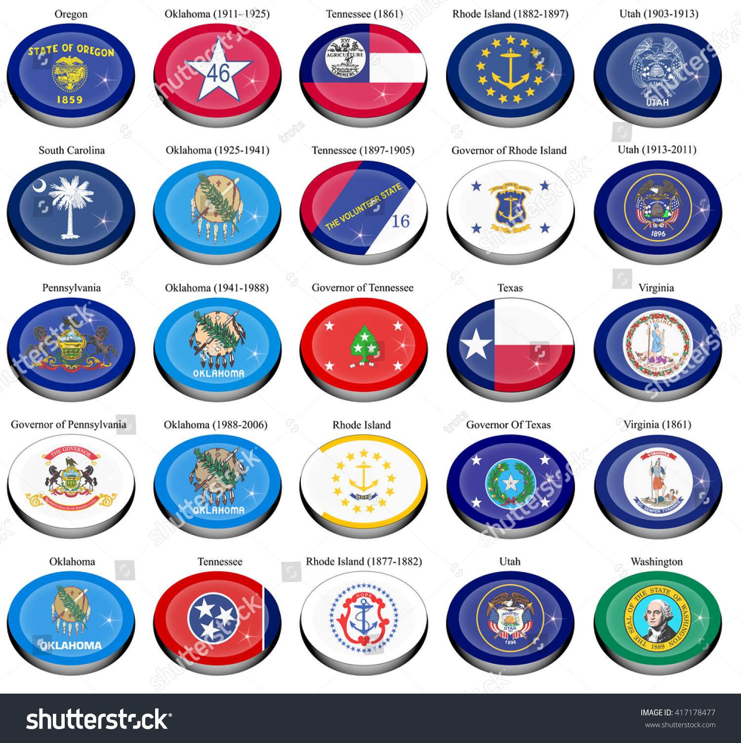 Set Icons States Territories Usa Flags Stock Vector (Royalty Free ...
