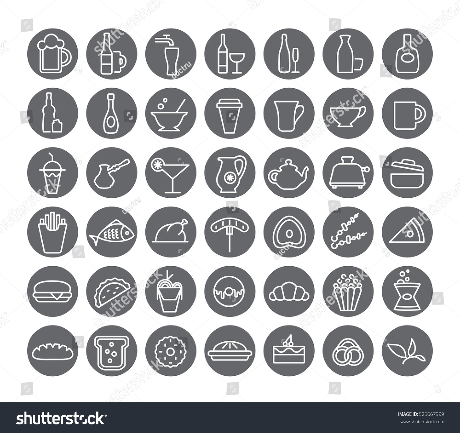 Set Icons Food Drinks Stock Vector 525667999 - Shutterstock