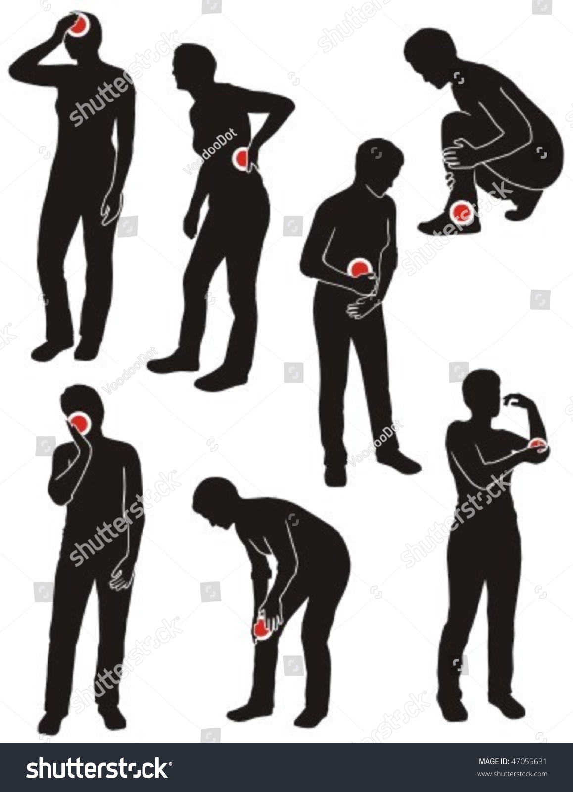 Set Illness People Silhouette Pain Dots Stock Vector 47055631 ...