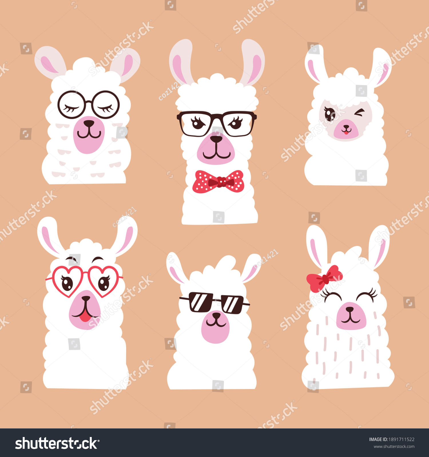 SVG of Set of  illustration llama animal with sunglasses svg