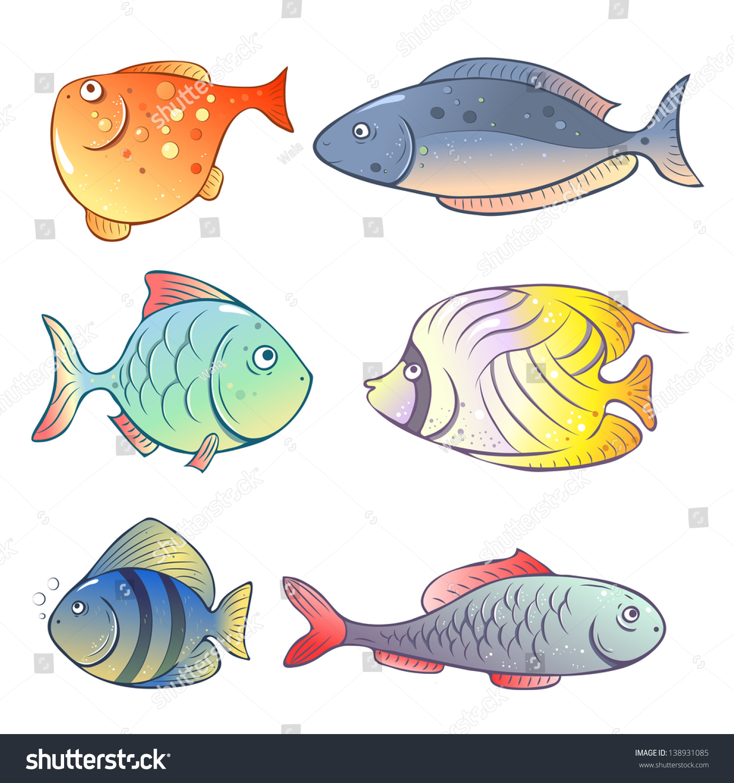 Set Of Illustrations In A Cartoon Style: Bright Fish - 138931085 ...