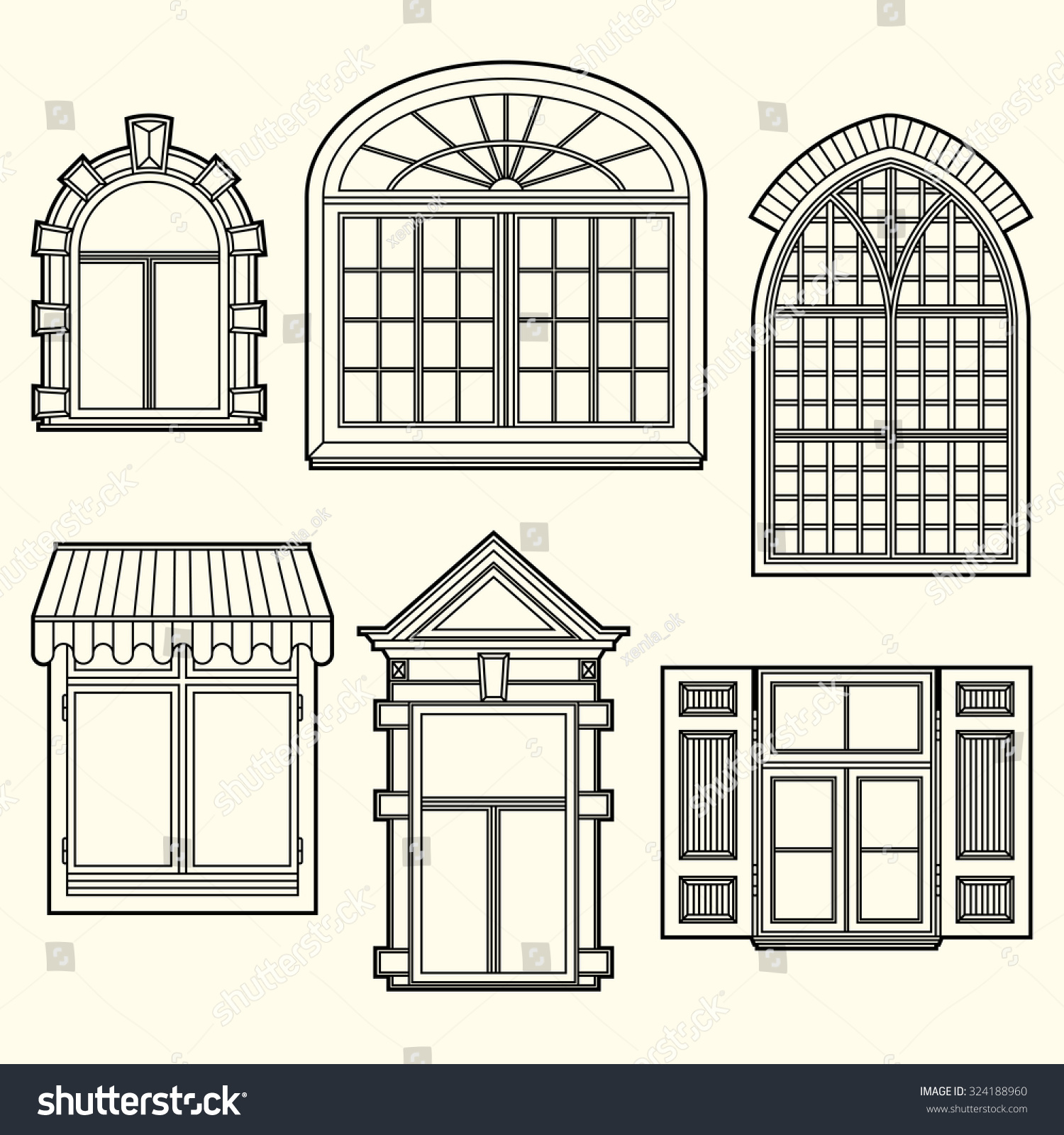 Set Of Illustrations With A Vintage Windows. - 324188960 : Shutterstock