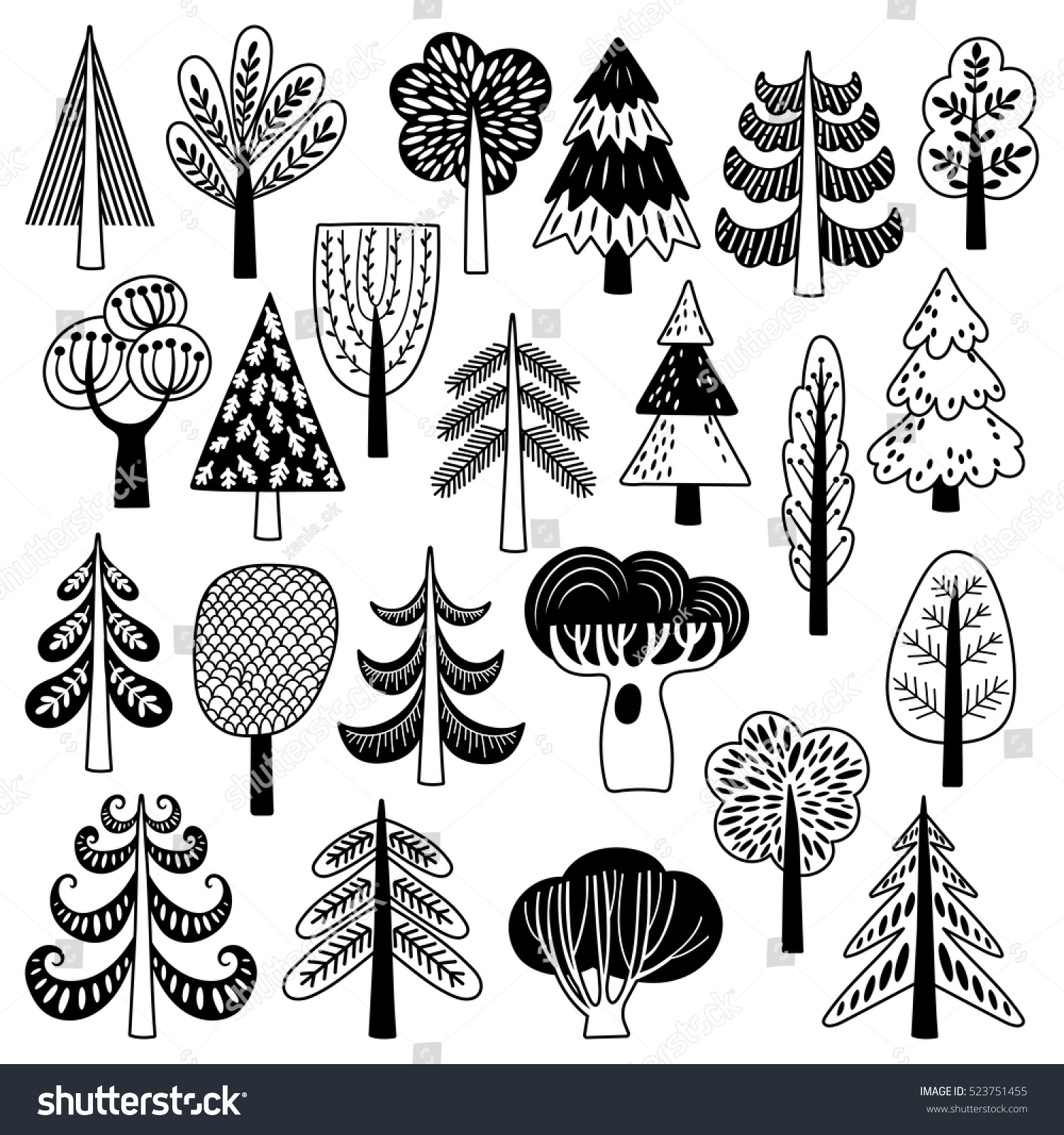 Set Illustrations Trees Fir Trees Sketch Stock Vector (royalty Free 