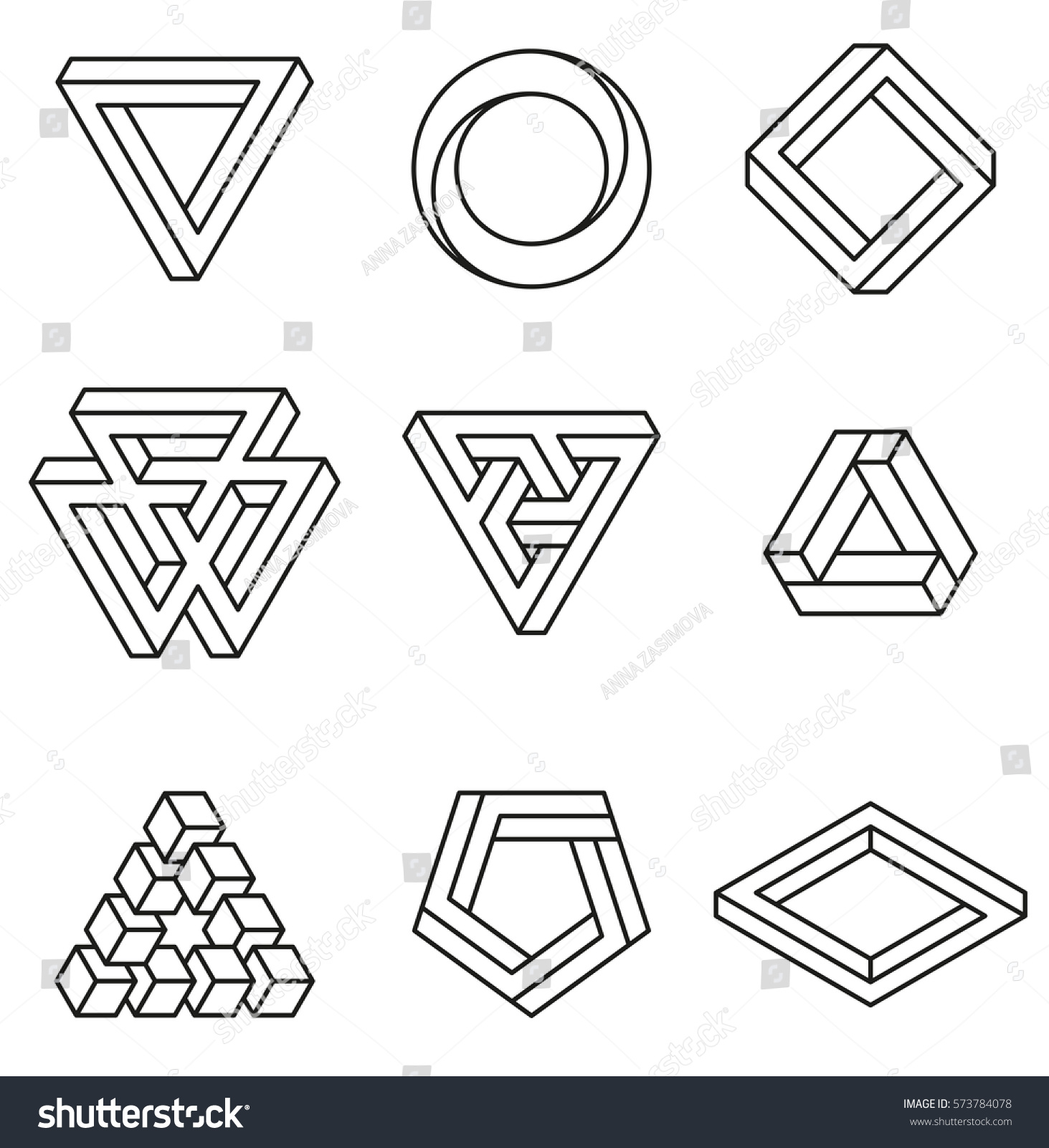 Set Impossible Shapes Optical Illusion Vector Stock Vector 573784078 ...