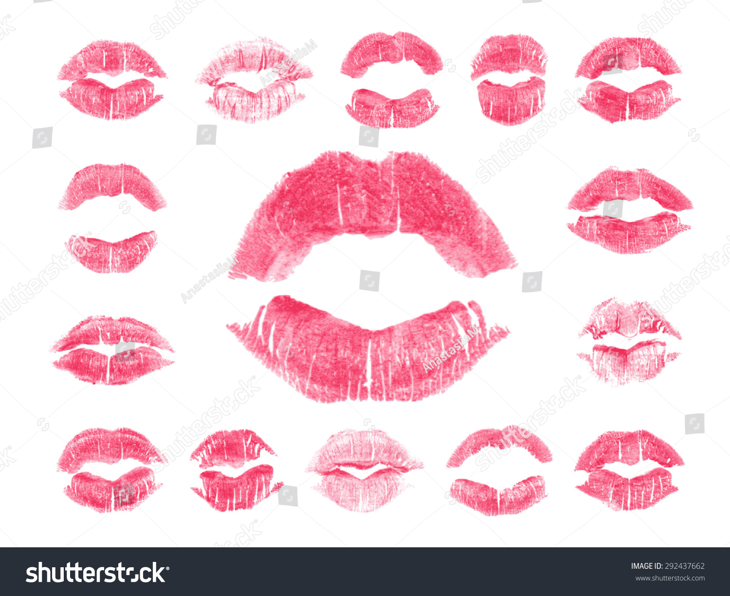 Set Of 15 Imprint Of Pink Lipstick. Silhouettes Of Light Pink Lips ...