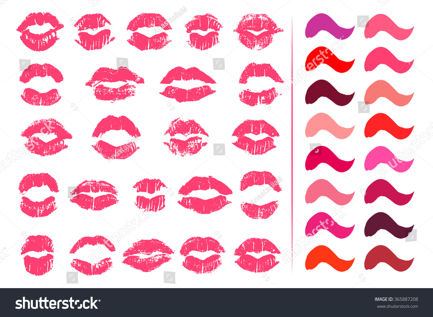 Set 23 Imprints Lipstick Silhouettes Lips Stock Vector 365887208 ...