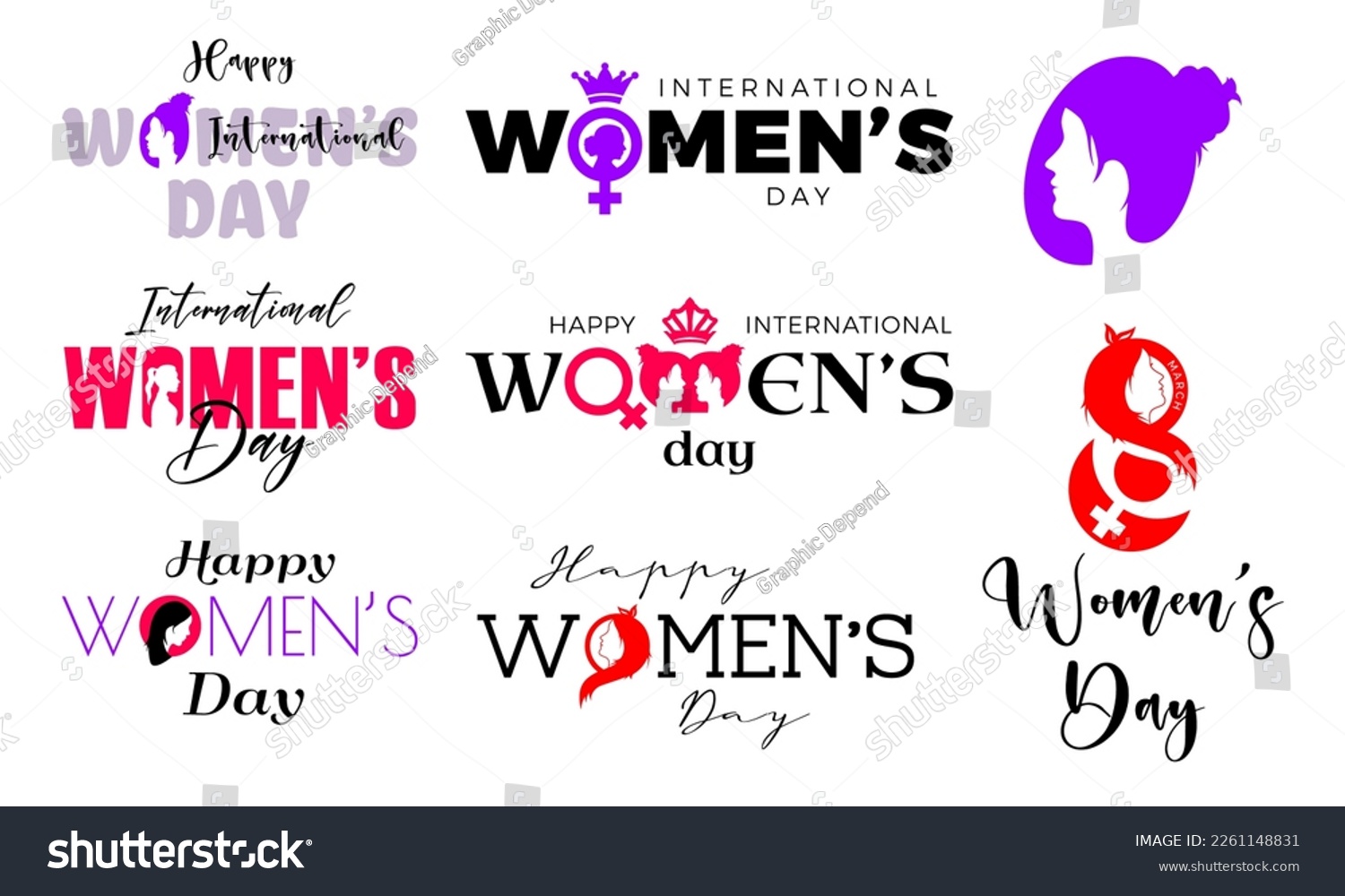 SVG of set of international women's day 8 march text effect, typography, clipart, svg svg
