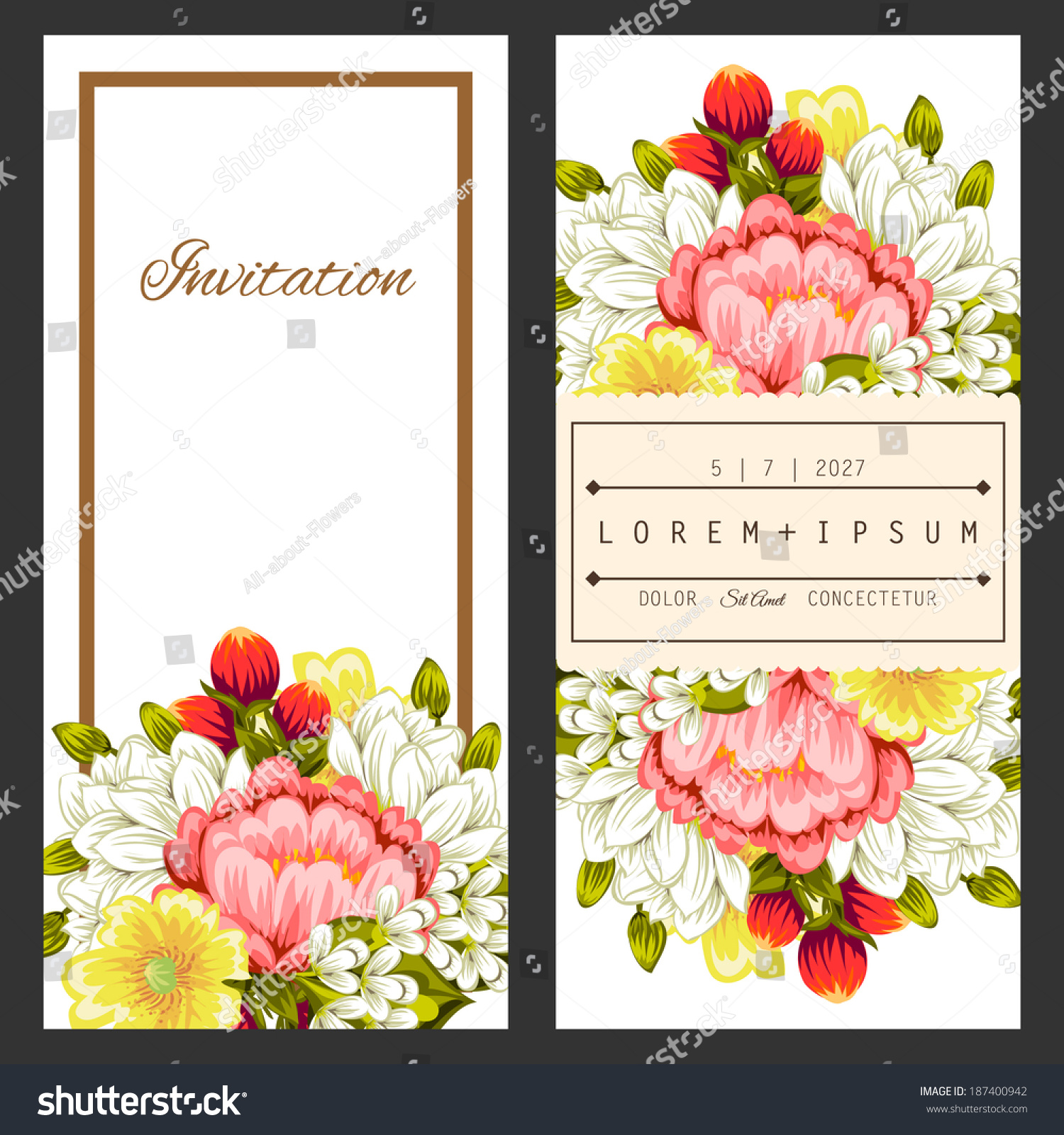 Set Of Invitations With Floral Background Stock Vector 187400942 ...