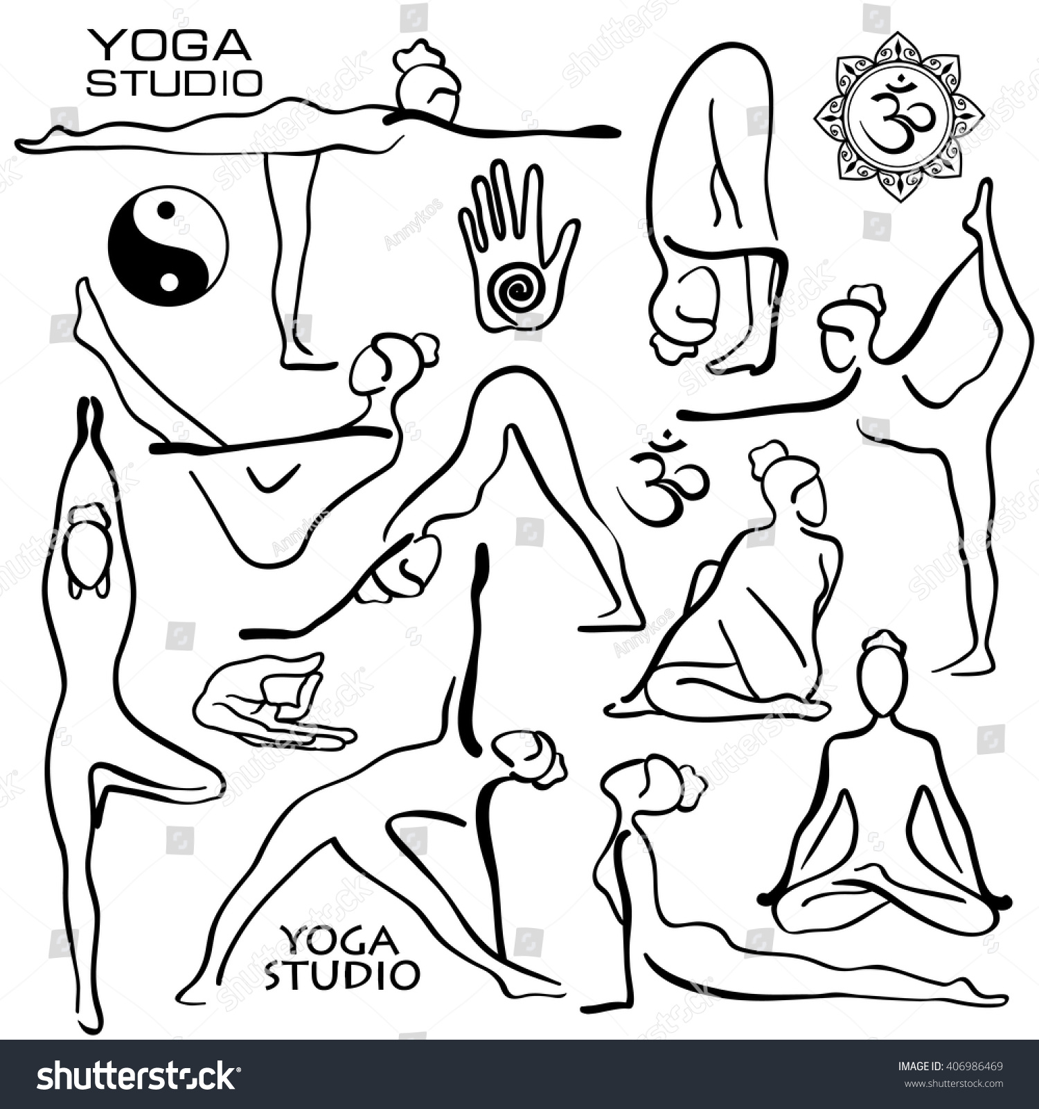 Set Of Isolated Black Hand Drawn Outline Yoga Poses. Collection Of ...