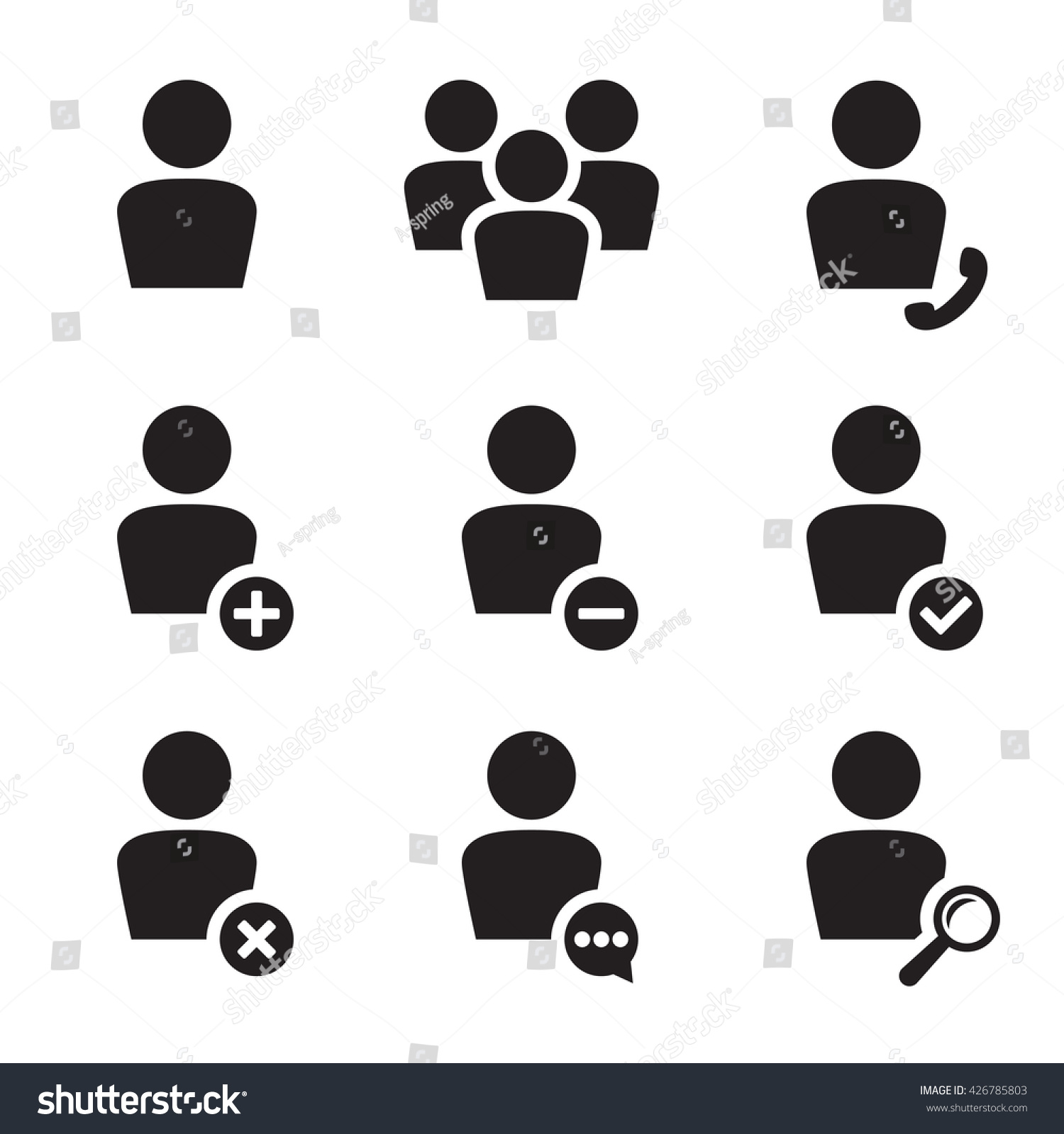 Set Of Isolated, Black Icons On A Theme User Symbol Stock Vector ...