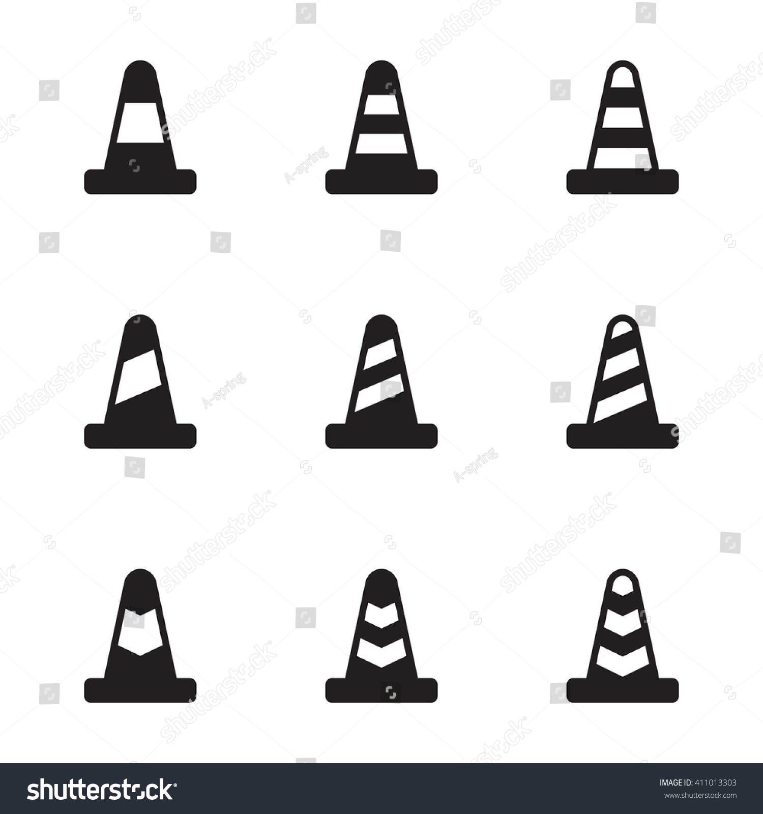 Set Isolated Black Icons Traffic Cone Stock Vector Royalty Free 411013303 8526