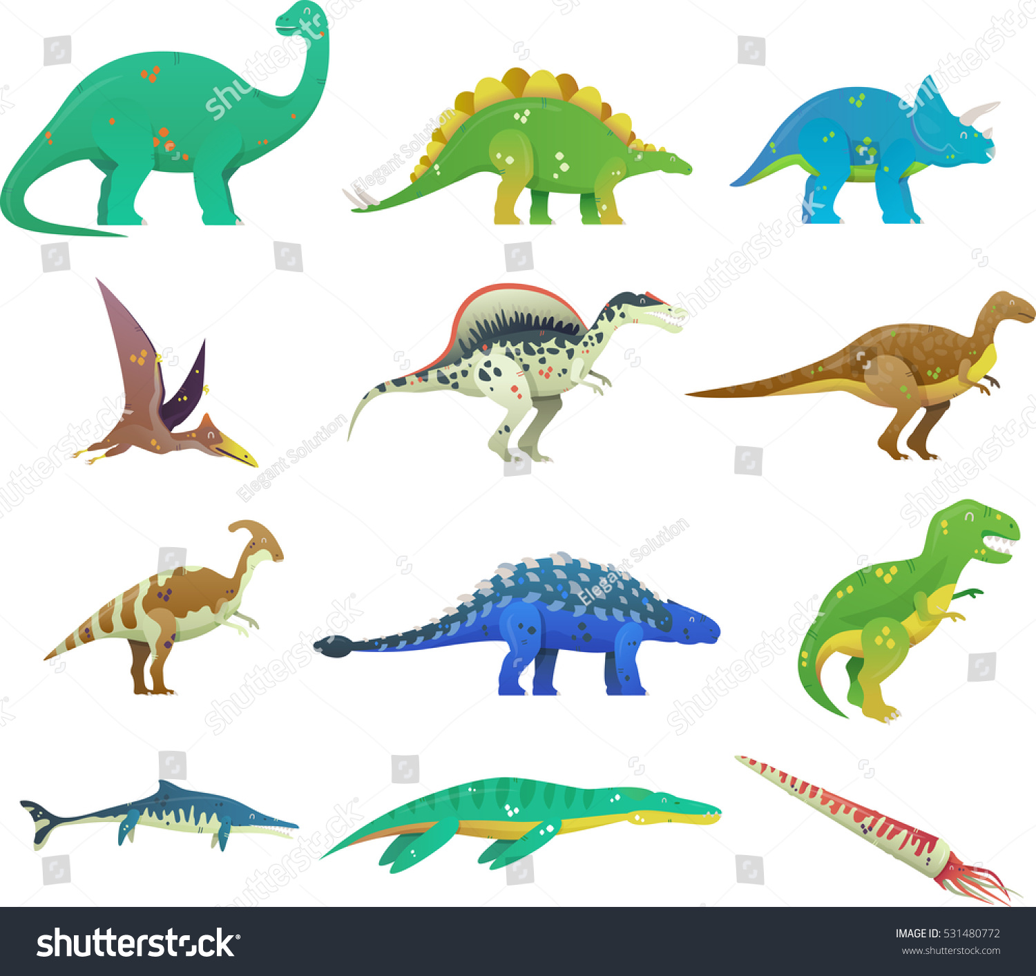 Set Of Isolated Cartoon Dinosaur Or Dino. Stock Vector 531480772 ...