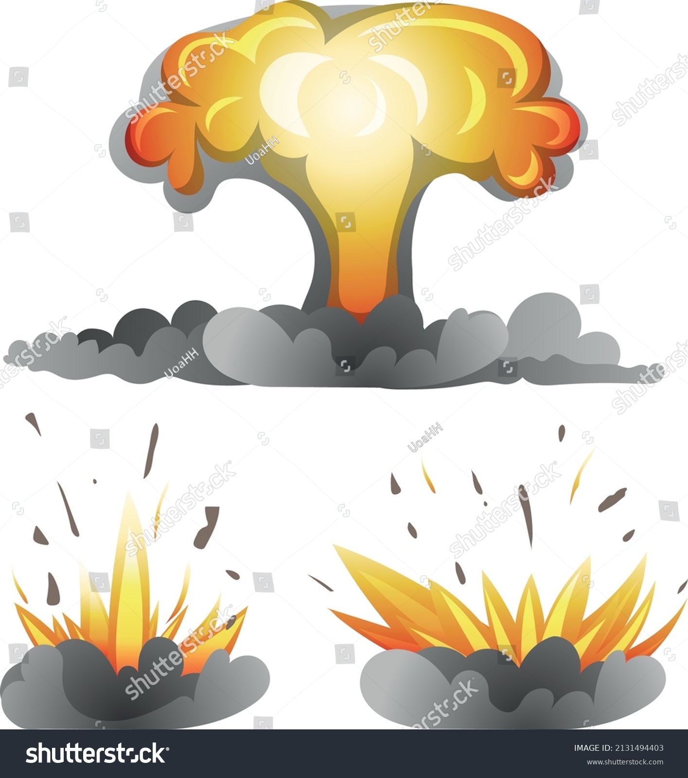 Set Isolated Cartoon Illustrations Explosions Nuclear Stock Vector 