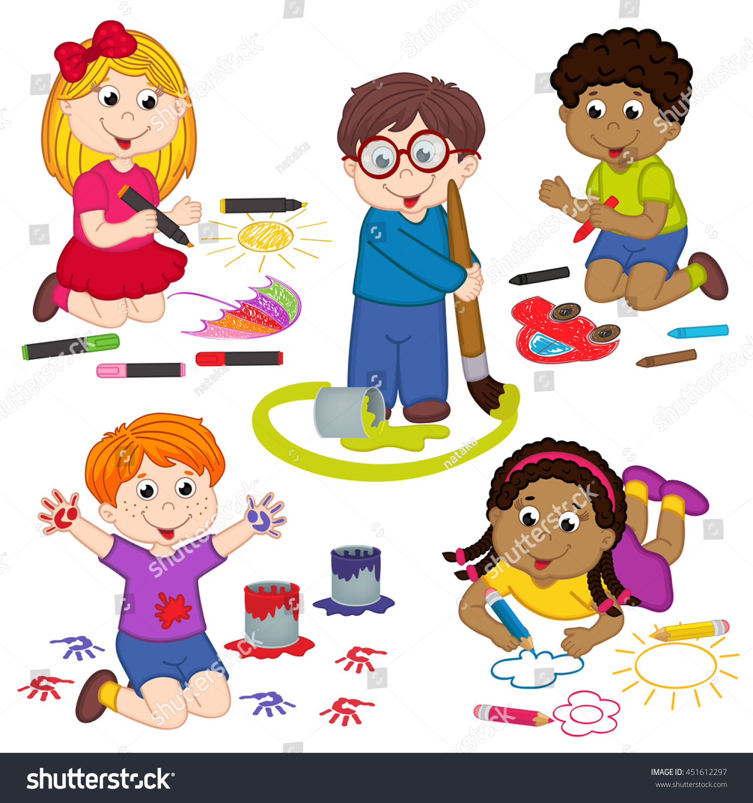 Set Isolated Children Draw Pictures Vector 스톡 벡터 451612297 - Shutterstock