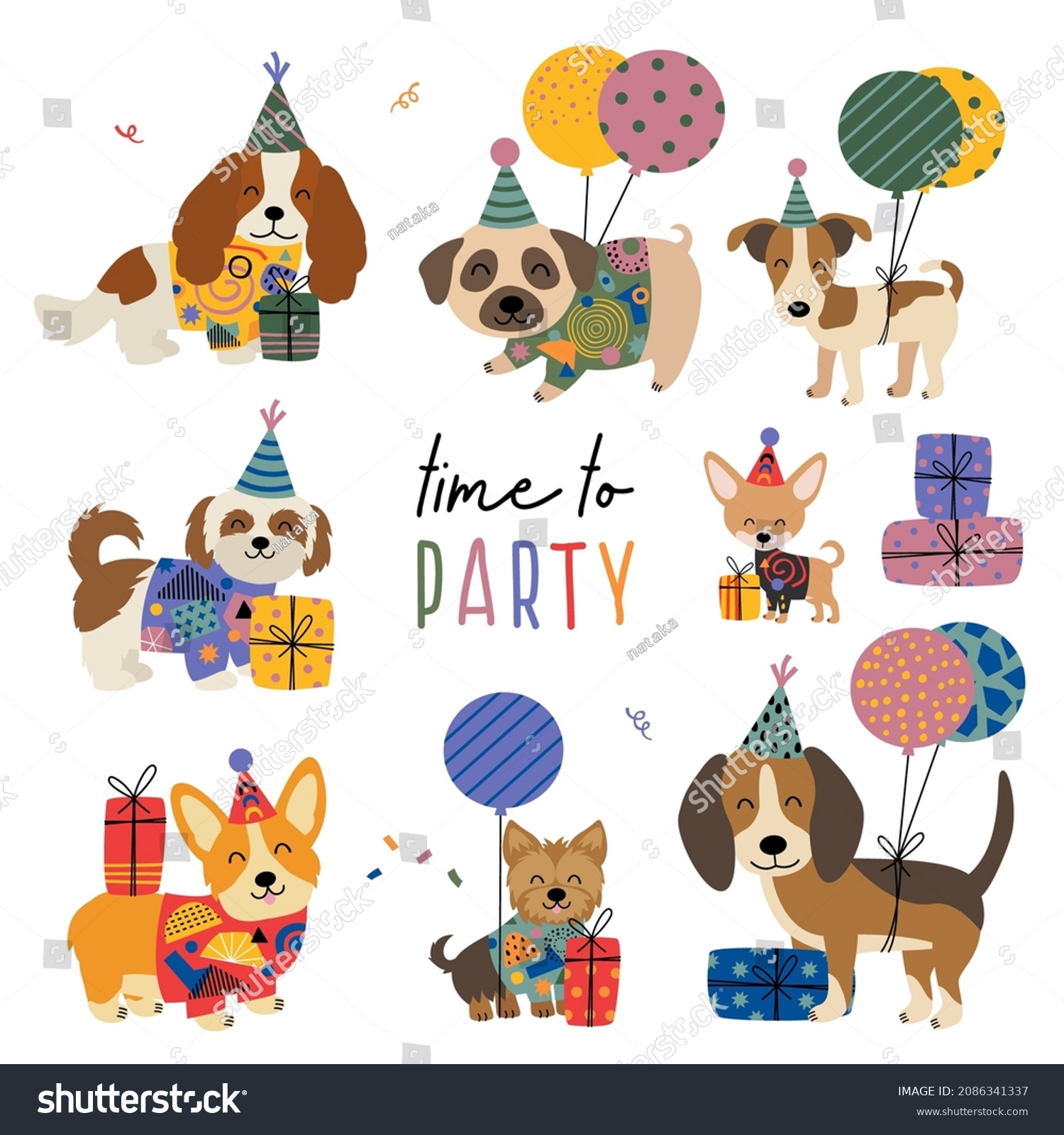 SVG of set of isolated cute  dogs for birthday svg