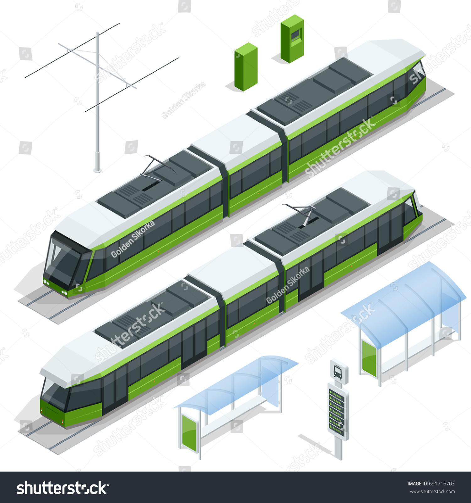 Download Set Isometric Passenger Tram Train Streetcar Stock Vector ...