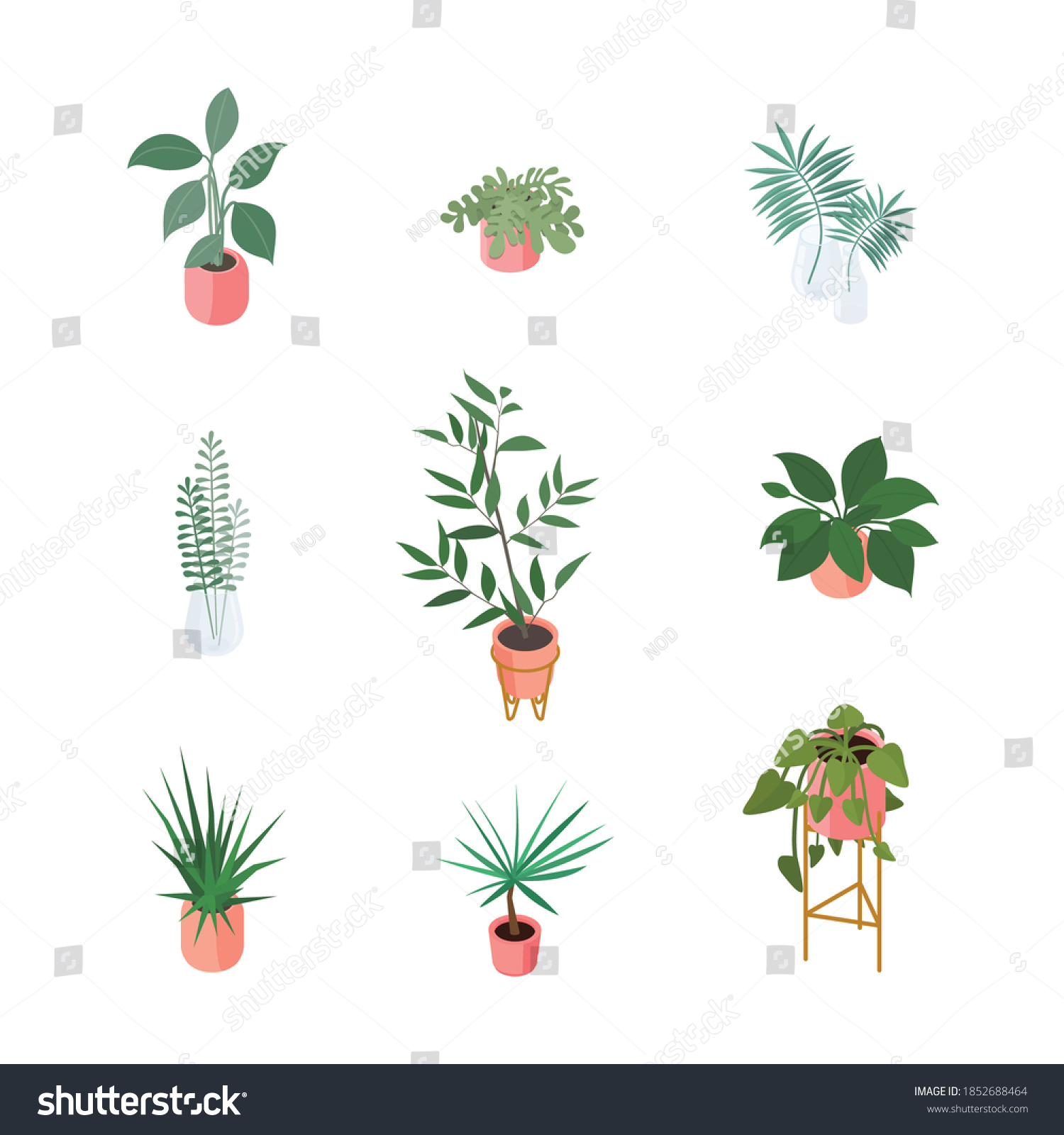 Set Isometric Potted Plants Vector Collection Stock Vector Royalty Free 1852688464 Shutterstock 