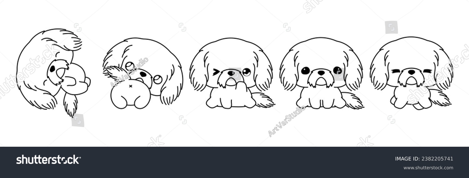 SVG of Set of Kawaii Isolated Shih Tzu Puppy Coloring Page. Collection of Cute Vector Cartoon Dog Outline for Stickers, Baby Shower, Coloring Book, Prints for Clothes.  svg