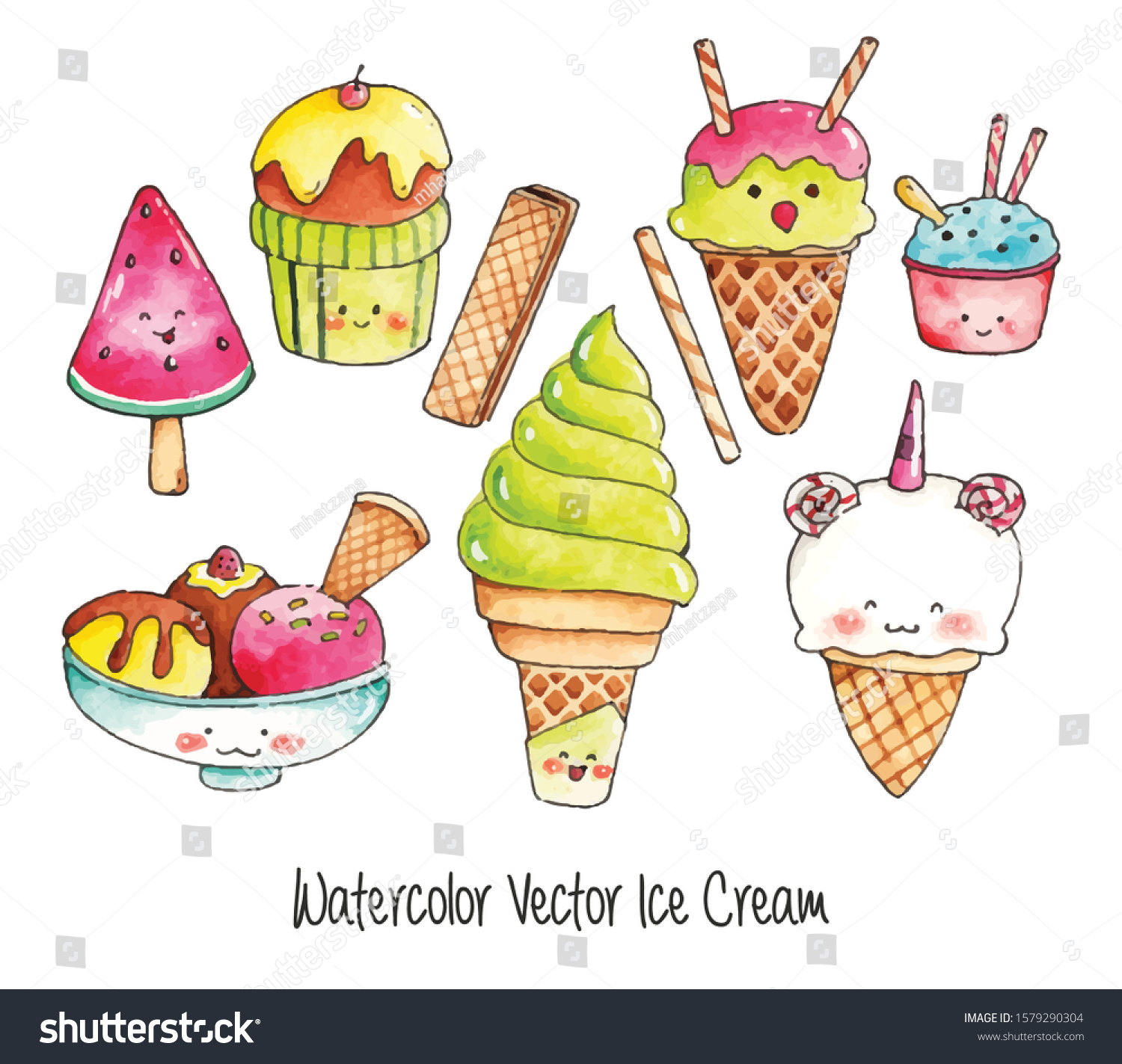 Cloth Placemats Watercolor Ice Cream Summer Beach Kids Dessert Kawaii Set of 2 